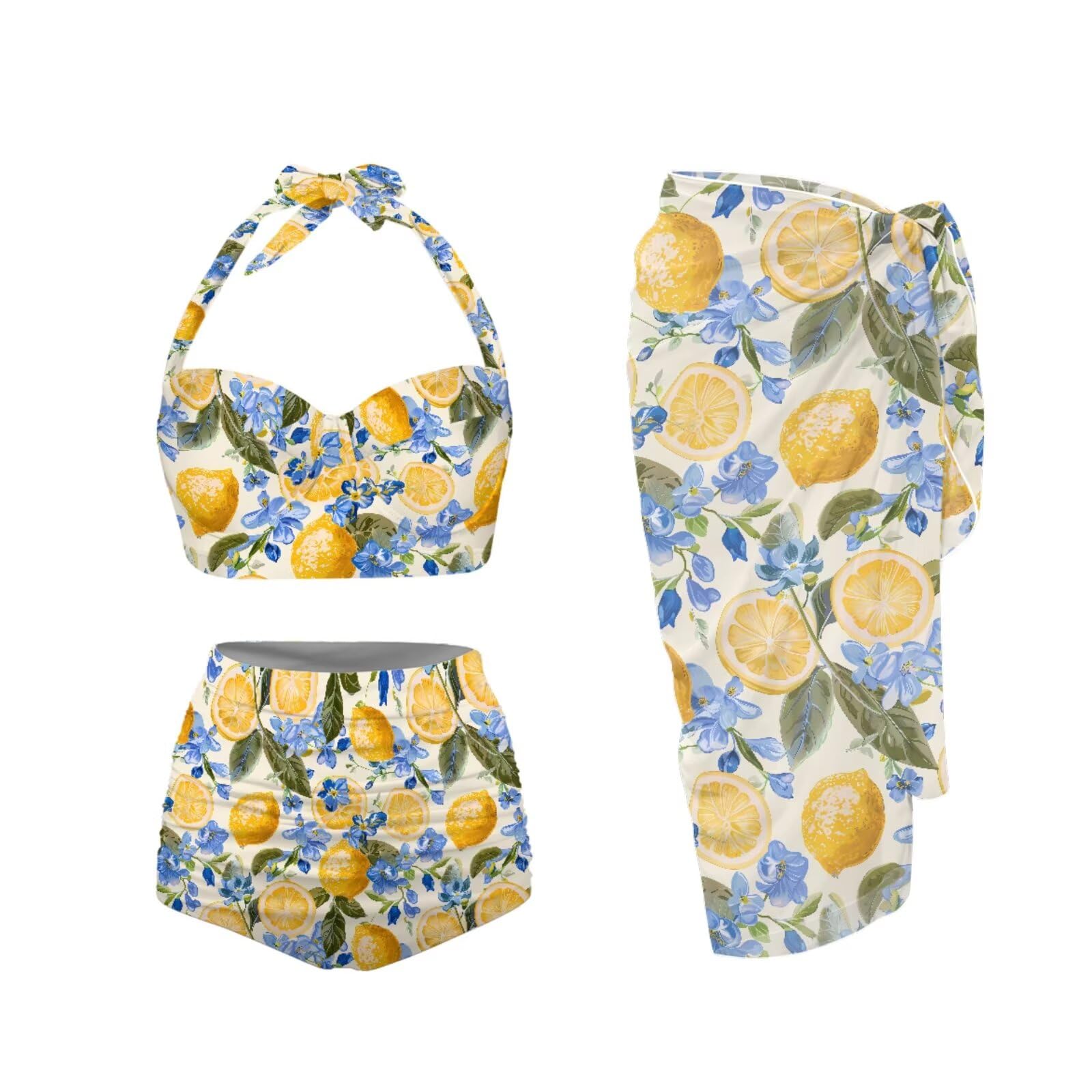 Costume da bagno da donna a vita alta, controllo della pancia, top costume da bagno con slip e copricostume, 3 pezzi
