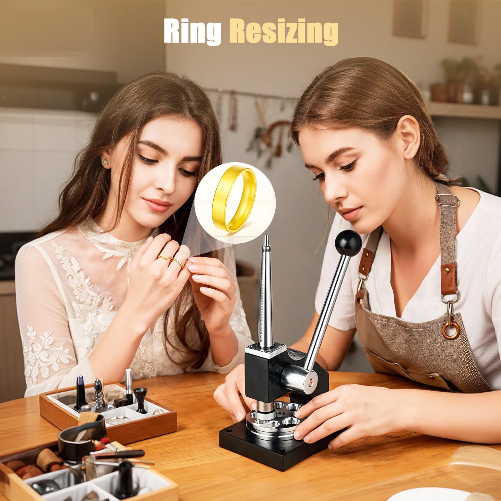 Ajustador de Anillos, Ensanchador y Reductor de Anillos Manual con Escalas | Ajustador de Talla para Anillos Profesional con Mandril de Palanca Vertical para Orfebres Joyeros y Talleres de Reparación