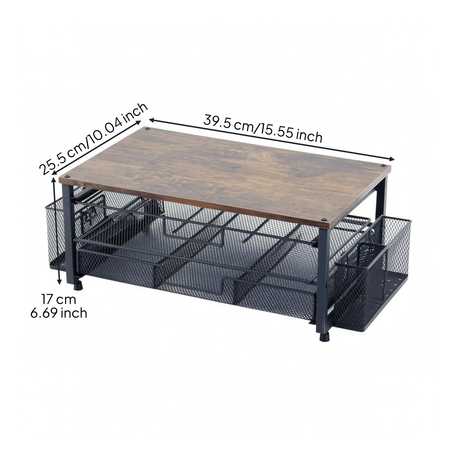 Porta Capsule Caffè Portacapsule Supporto Organizer Scaffale da Piano con Telaio in Ferro E Ripiani Maglia per, Nero Con Cestino Laterale In Ferro