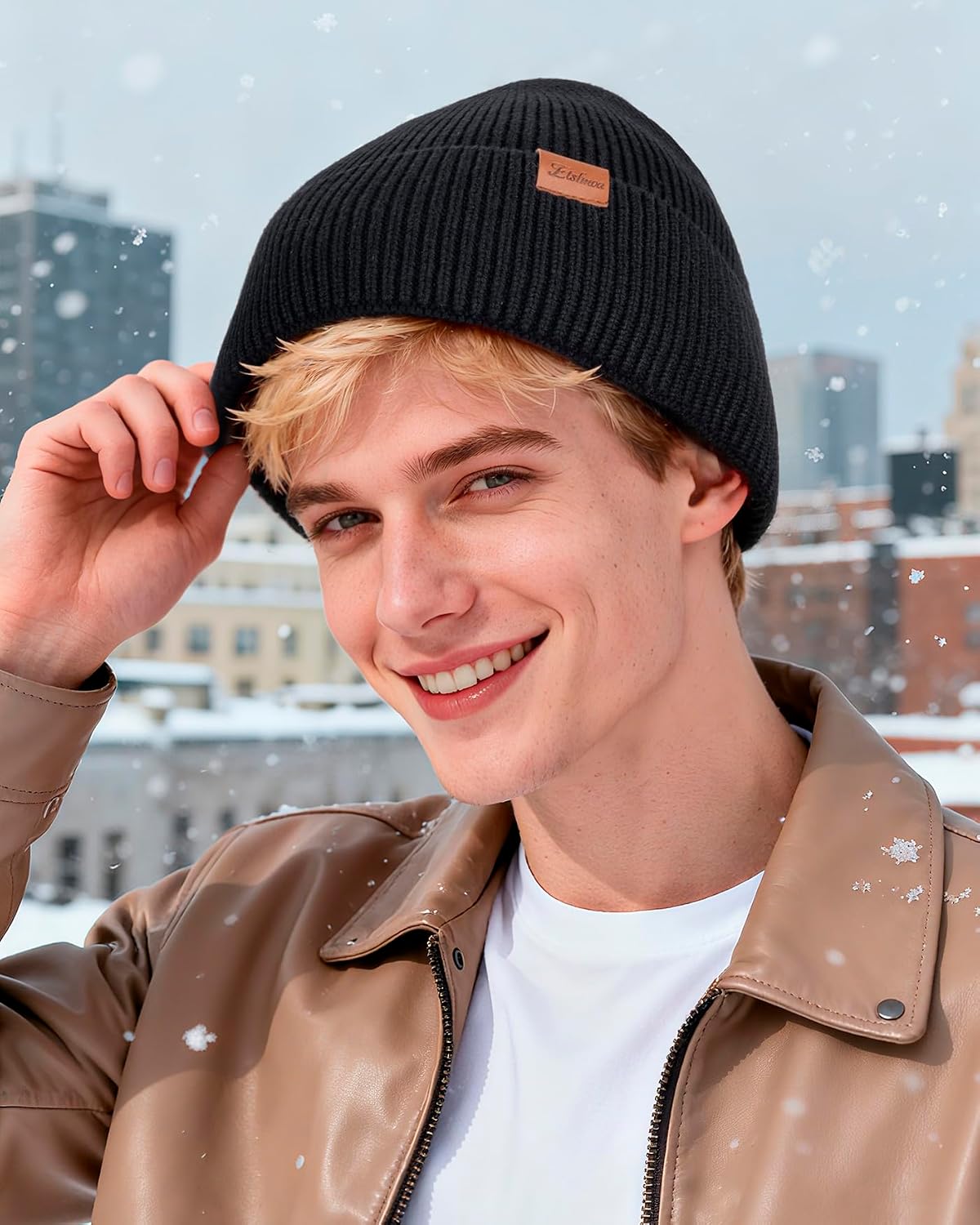 Etsfmoa Winter Beanie for Men Women Fleece Lined Beanie Warm Knit hat Soft Ski Hats Stocking Cuffed Cap Unisex Outdoor