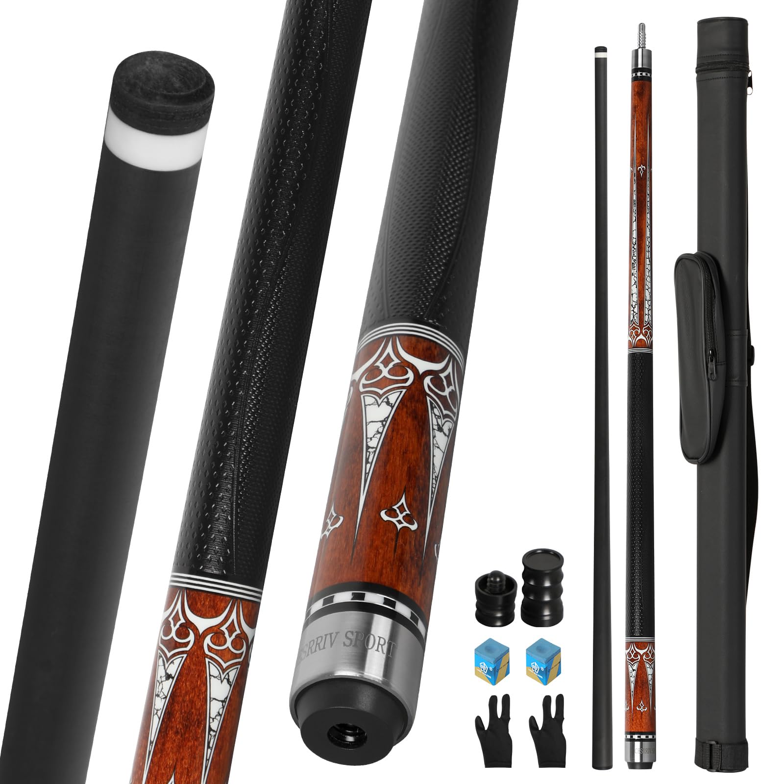 Queue De Billard En Fibre De Carbone 567-595g – Pointe Arc-en-ciel 13mm, Joint 3/8×8 – Avec étui Rigide, Protections Et Gant