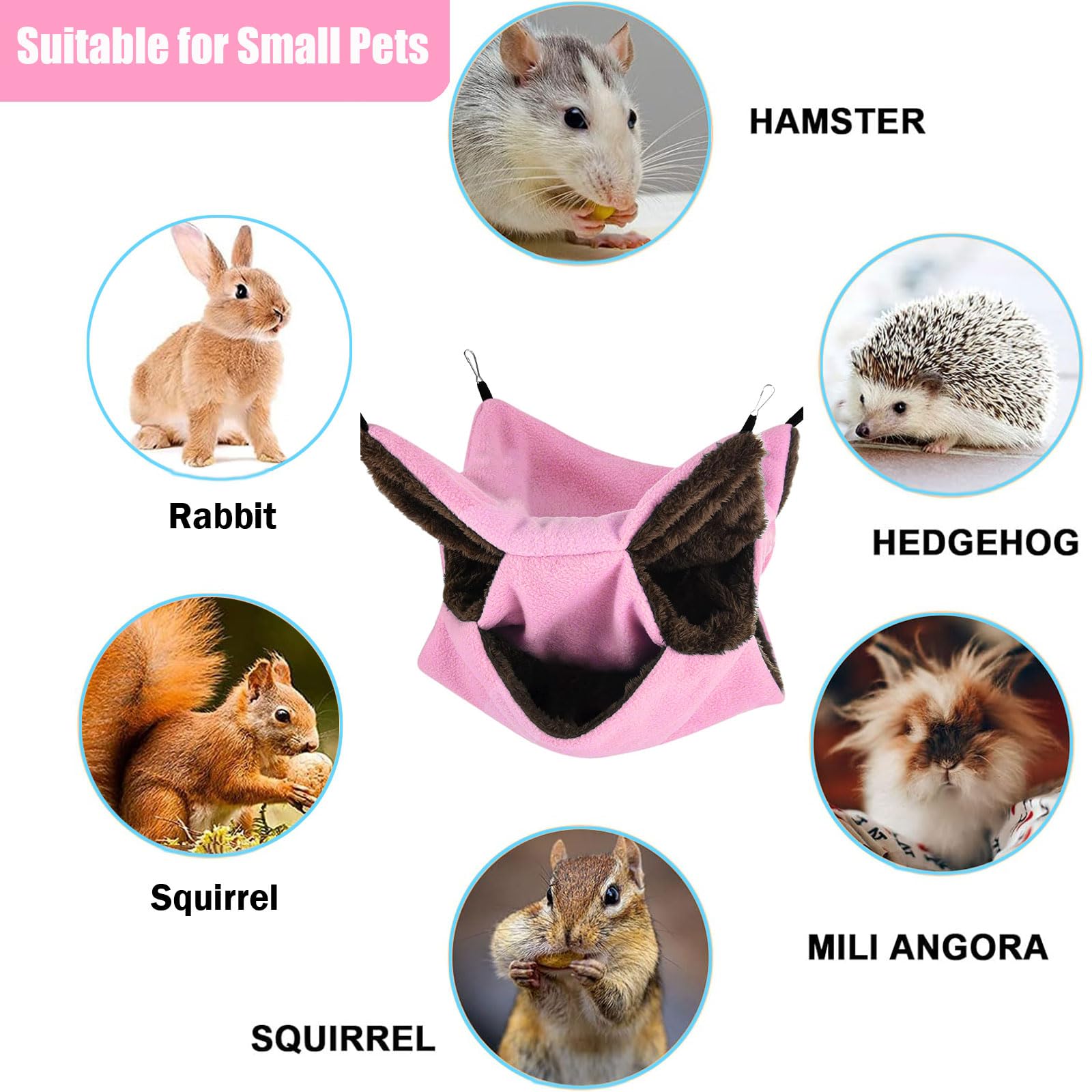 Amaca da Appendere per Piccoli Animali, Morbida e Calda Gabbia per Animali Domestici, Amache Furetti Letto Morbido, a 3 Strati, Per Criceti, Scoiattoli, Furetto, Porcellino d'India, 30 x 30cm, Rosa