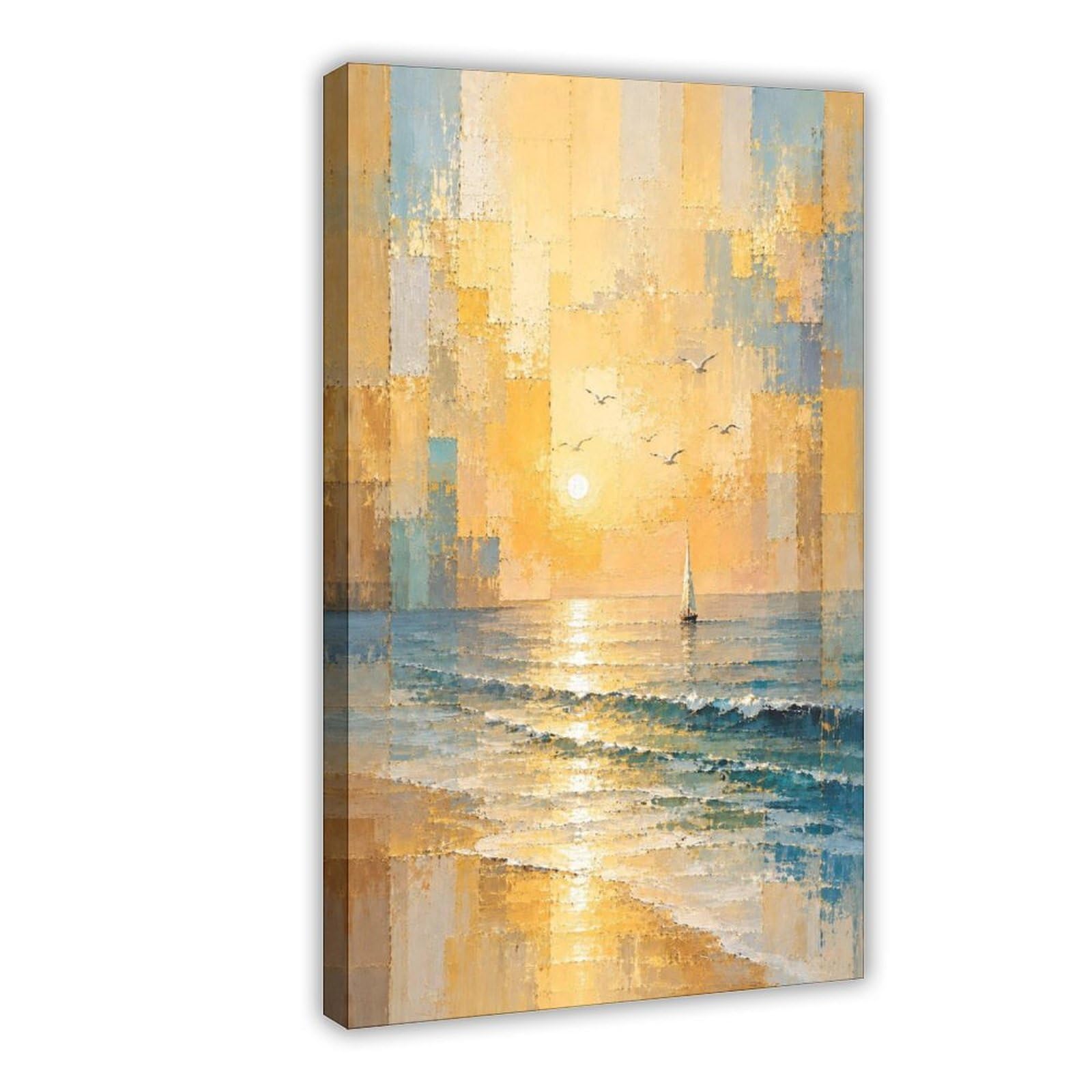Jfecth Frame-Style Sunset Seascape Poster Canvas Poster For Office Decor Gift
