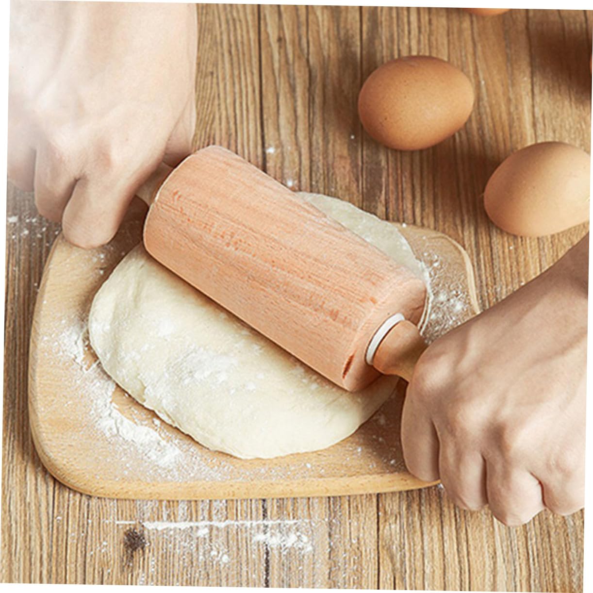 Cabilock 2piezas Rodillos de Madera Pintar sin Cera para Hornear Pan Pasteles Galletas Pizzas Tartas y Fondant Talla