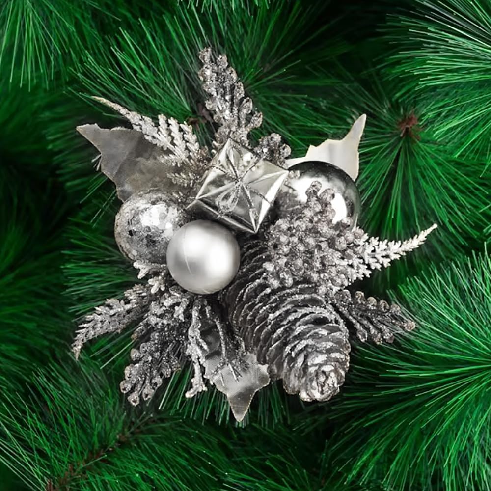 Artificial Plants 8" Christmas Tree Picks Silver Floral Spray Decorations 3 PCS