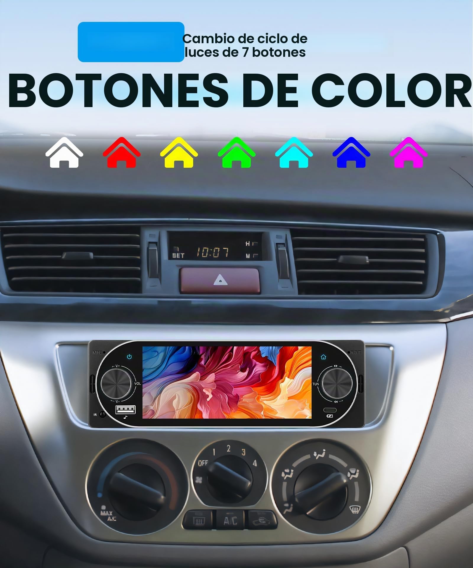 Rimoody Radio de Coche 1 DIN con Inalámbrico Carplay Android Auto iOS/Android Mirror Link, 5.1 Pulgadas Incell Touchscreen Radio Coche con Bluetooth FM Radio USB/EQ Comandos al Volante Cámara Trasera