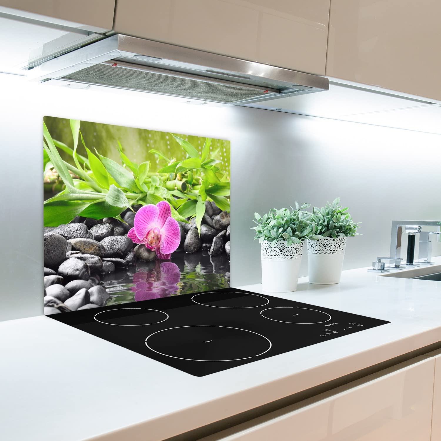 Decormat Schneidebretter Schutzbrett Küche 60x52 cm Herdabdeckplatte Gehärtetes Glas Spritzschutz - Orchidee und Wasser
