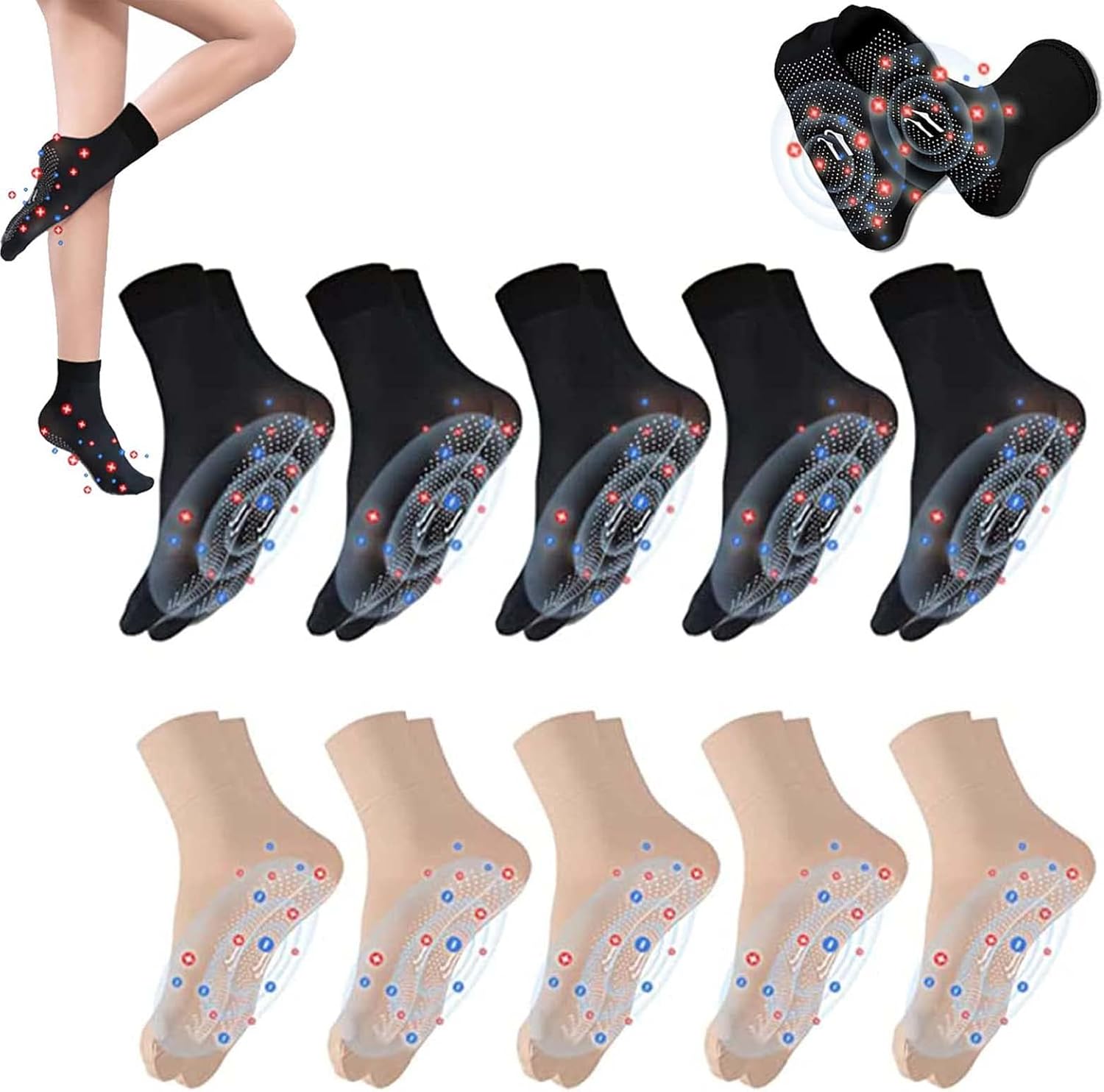 Tourmaline Ionic Body Shaping Stretch Socks,Reflexology