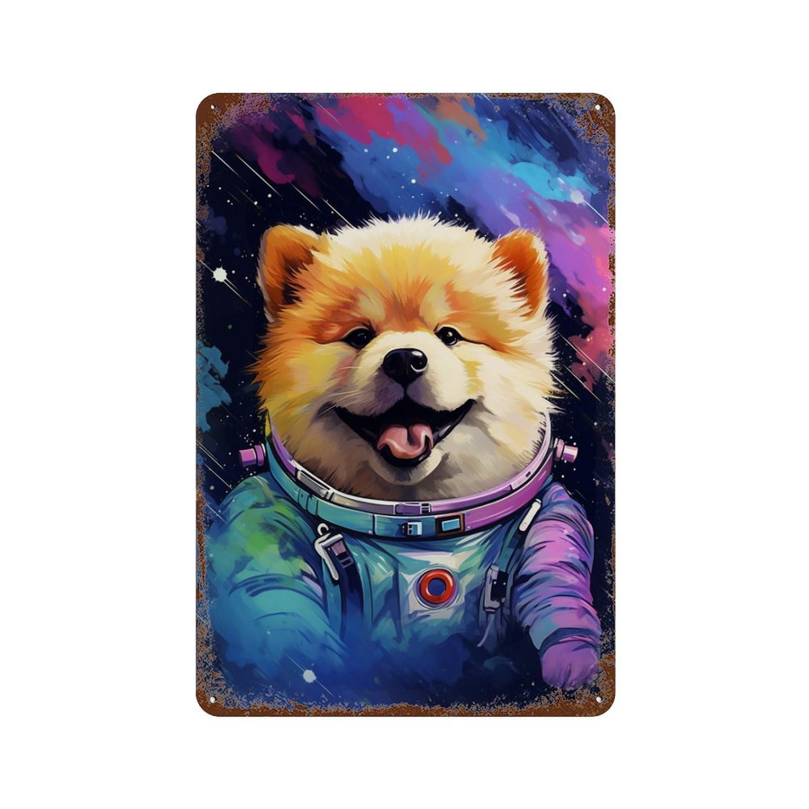 Space Pomeranian Explorer Vintage Rust Metal Sign 11.8"x7.9", Ideal for Bistro, Counter And Cafe Decor