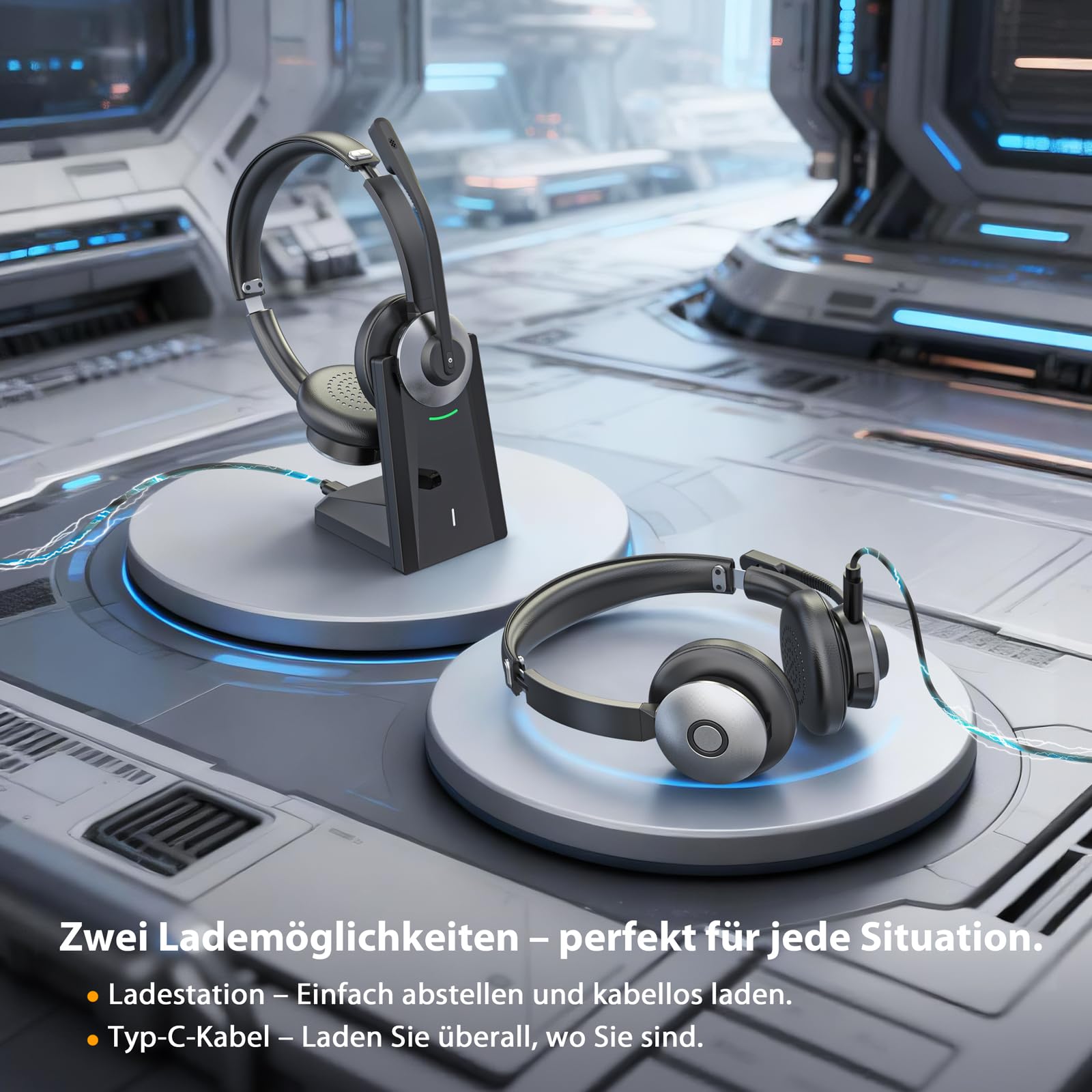 Bluetooth Headset mit Mikrofon, Kabelloses Office Headset mit ENC Mikrofon