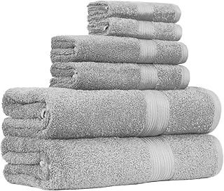 Amazon Basics 6 Piece Oversized Fade resistant Towel set, 100% Cotton to...