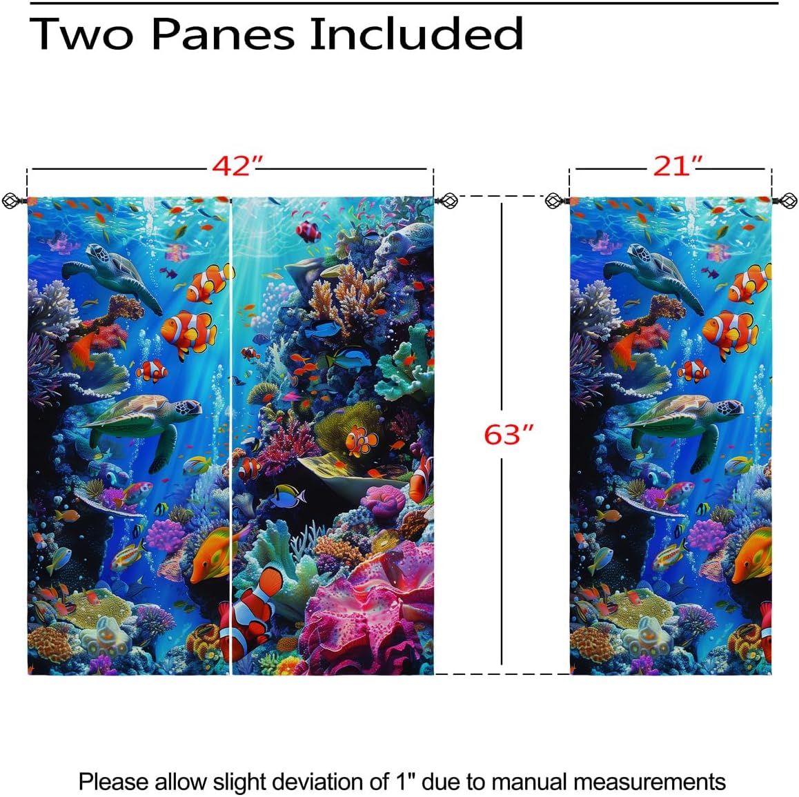 Ocean Blackout Curtains for Girls Boy Home Decor, Underwater World Colorful Tropical Fishes Grommet Thermal Insulated Drapes Darkening Window Curtain for Bedroom Living Room, 42 x 63 Inch