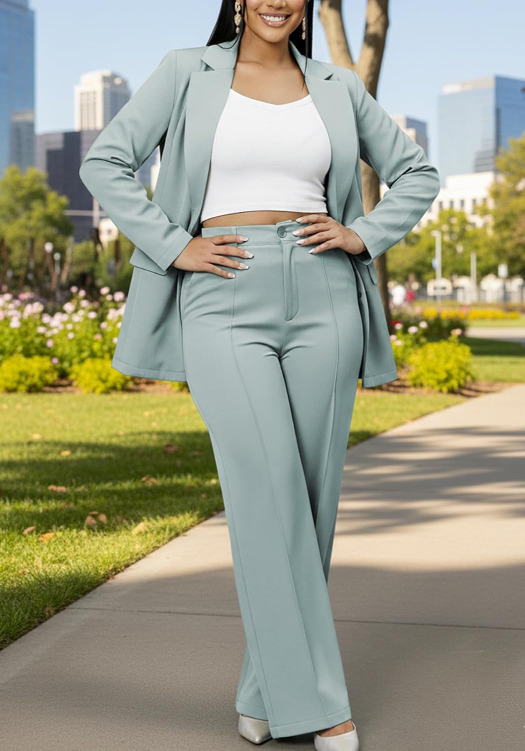 Tcremisa Women's Pants Suits Dressy Business Casual Long Sleeve Blazer and Pant Sets 2 Piece Work Office Outfits - Image 3