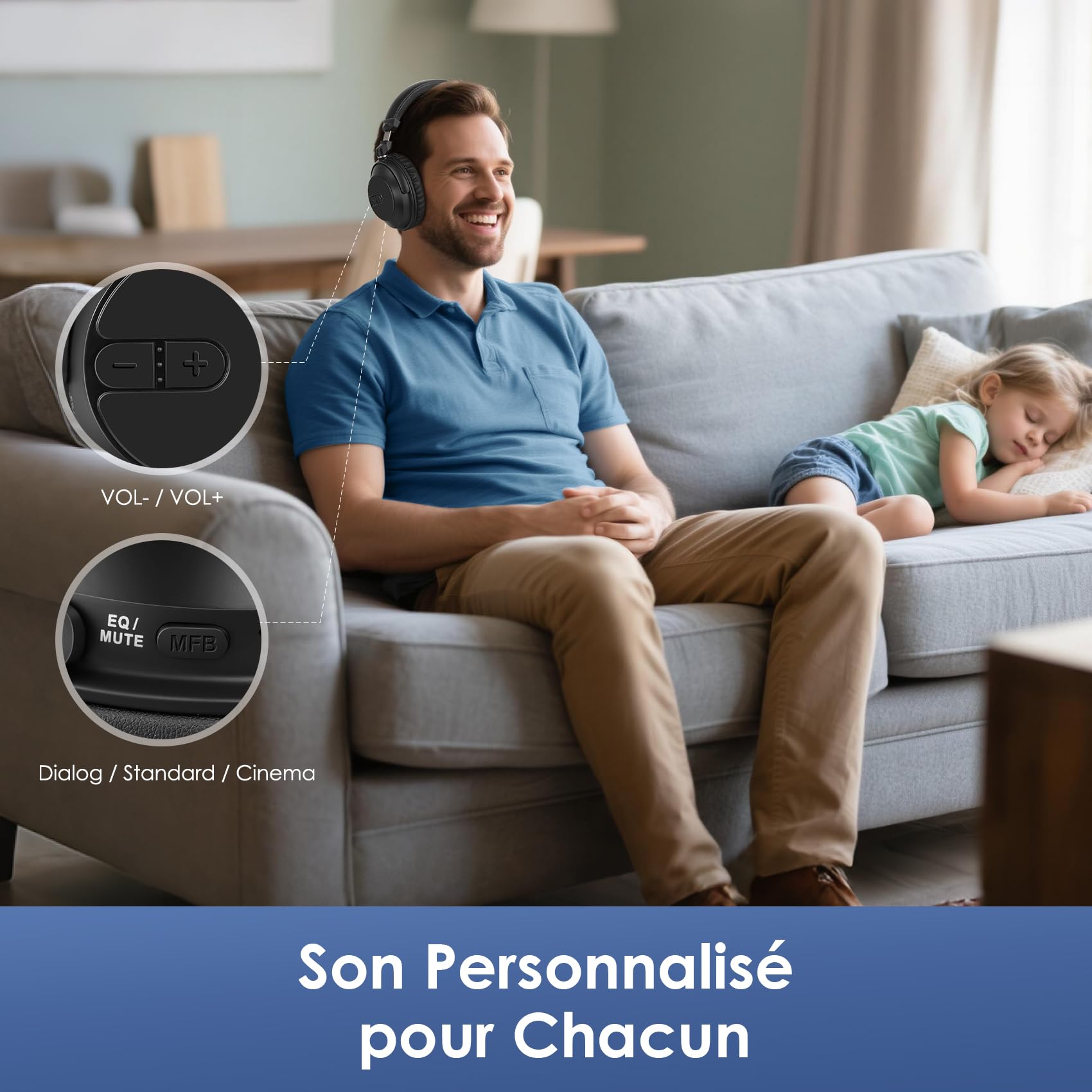 SIMOLIO Bluetooth Casque TV sans Fil, avec Son Clair & Puissant, JH-747D
