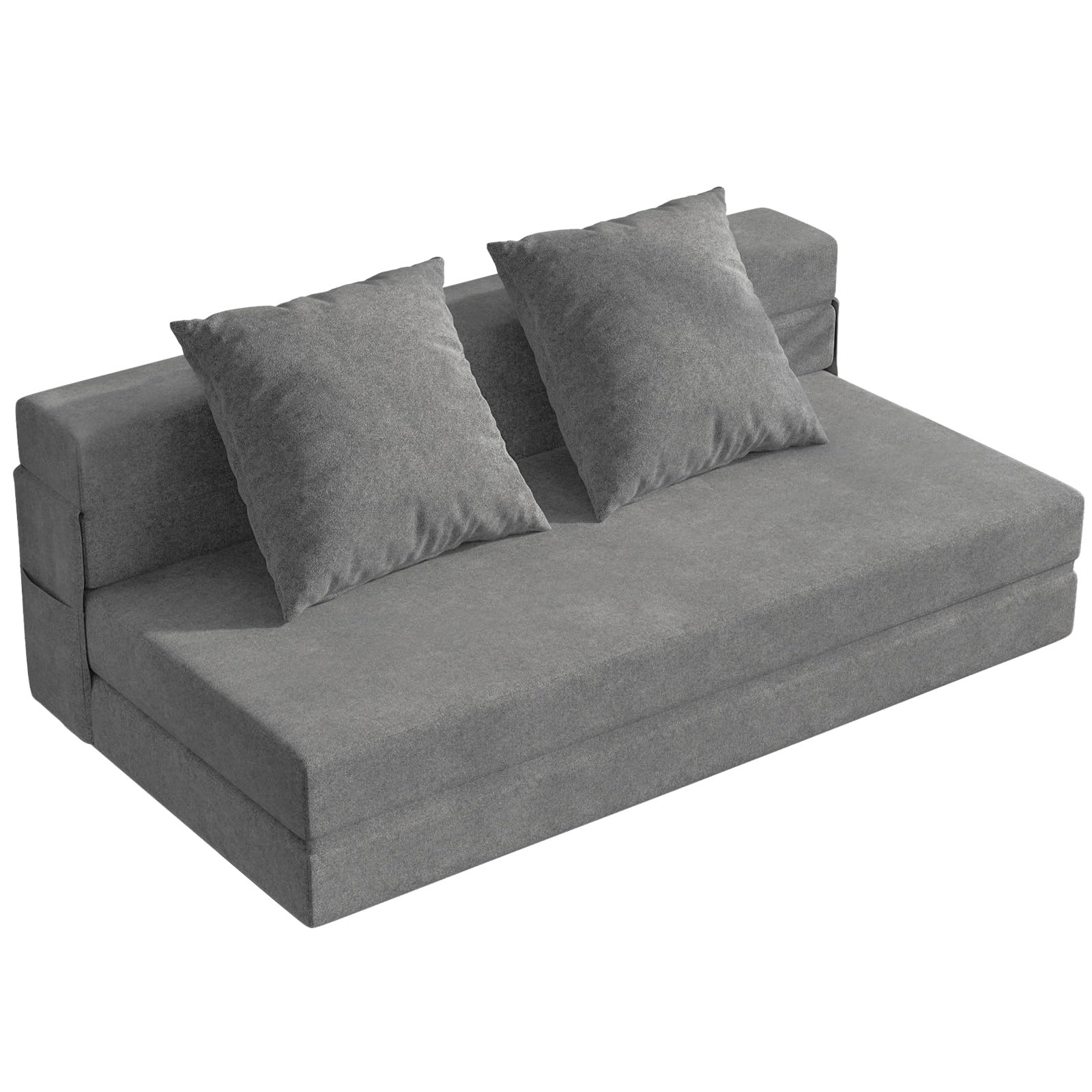 5-in-1 Convertible Folding Sofa Bed Sleeper Chair - Queen, Dark Grey | 60" Fold Out Chair Bed Futon Couch with Pillows, Foldable Floor Mattress for Living Room/Dorm/Guest Use/Home Office/Apartment