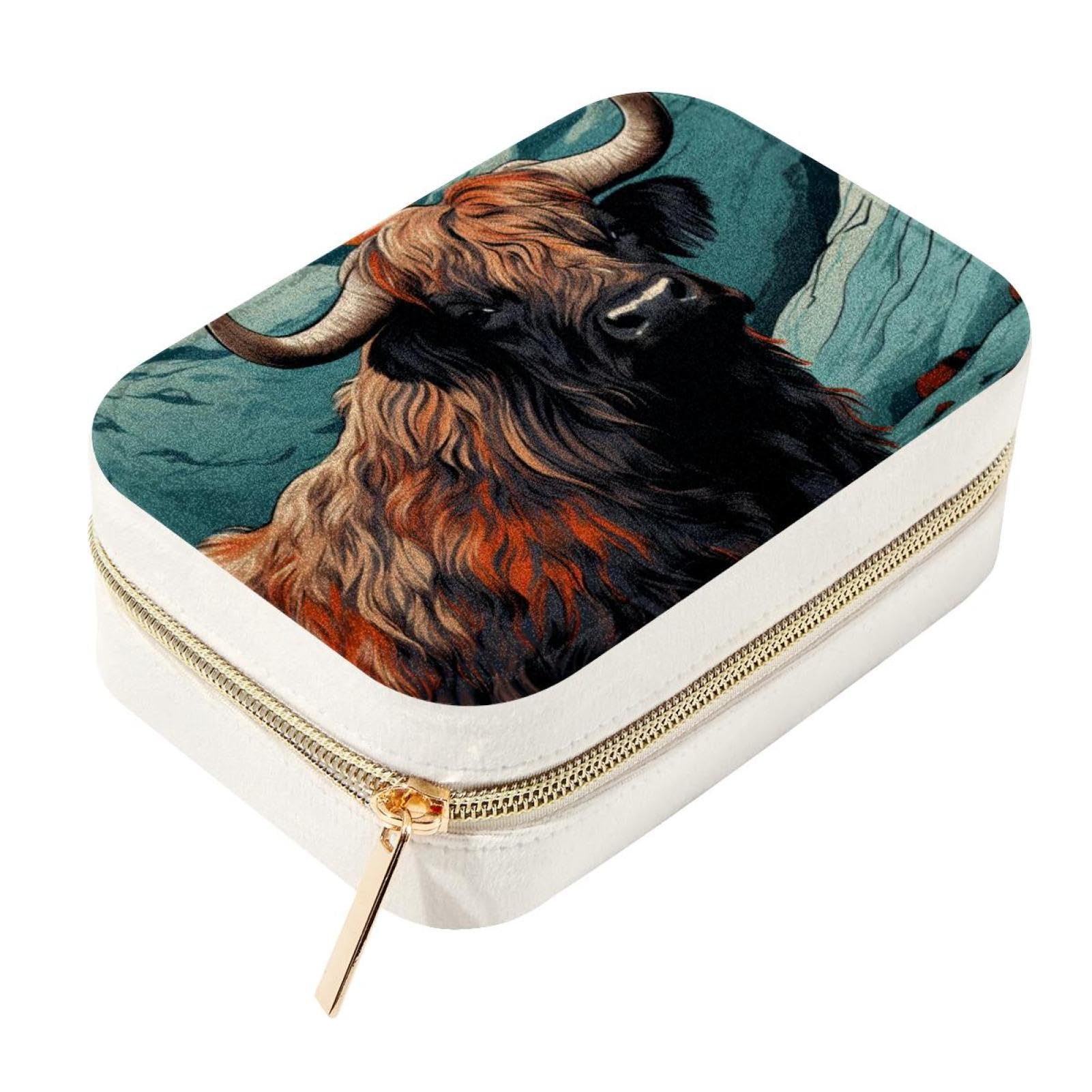 Joyero de doble capa con patrón de yak para collares y anillos