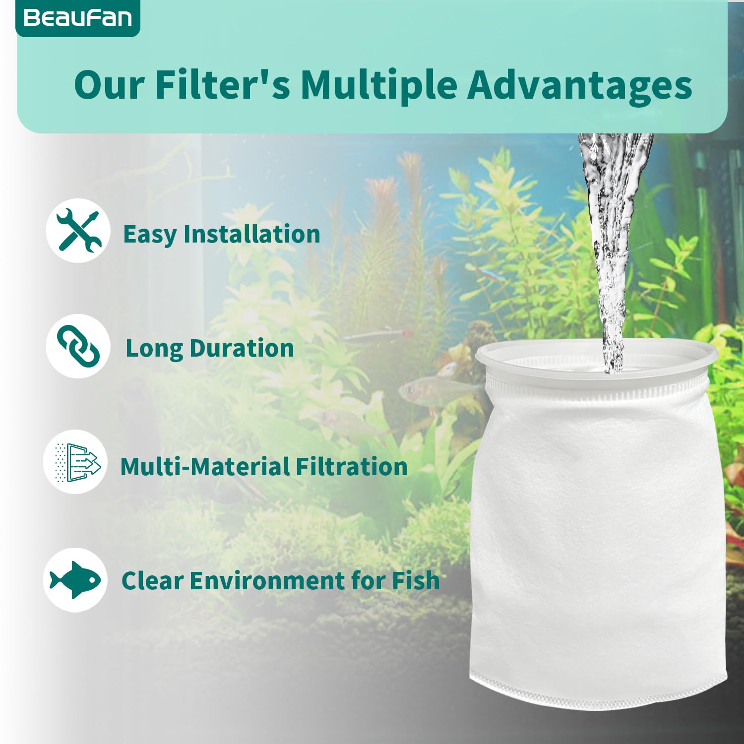 beaufan 12 Pack 7 Inch Ring Felt Filter Socks 200 ?m, Aquarium Felt Filter Bags, Aquarium Filter Sock 3D Felt Design Filter Sock, Aquarium Filter Bags for Saltwater, 7 Inch Ring by 14 Inch Long