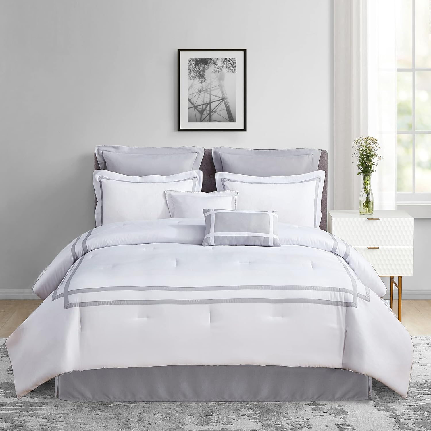 White Hotel Queen Comforter Bedding Set, 8-Piece Liberia Ubuy