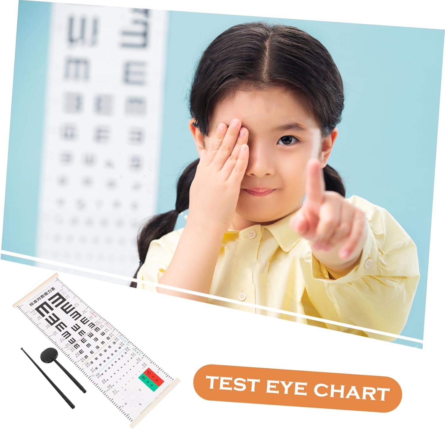Portable Vision Test Chart Eye Occluder Hand Pointer Wall Hanging Eye Chart for Exams