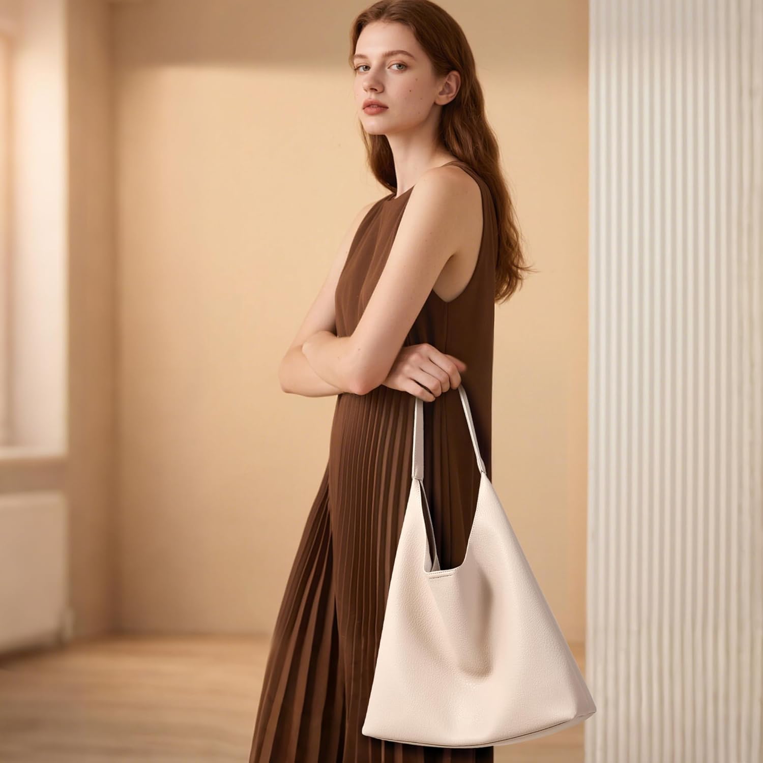 KALIDI Slouchy Hobo Bag Vegan Leather Suede Tote Bag Women Weekender Shoulder for Casual Travel Purse - Image 3