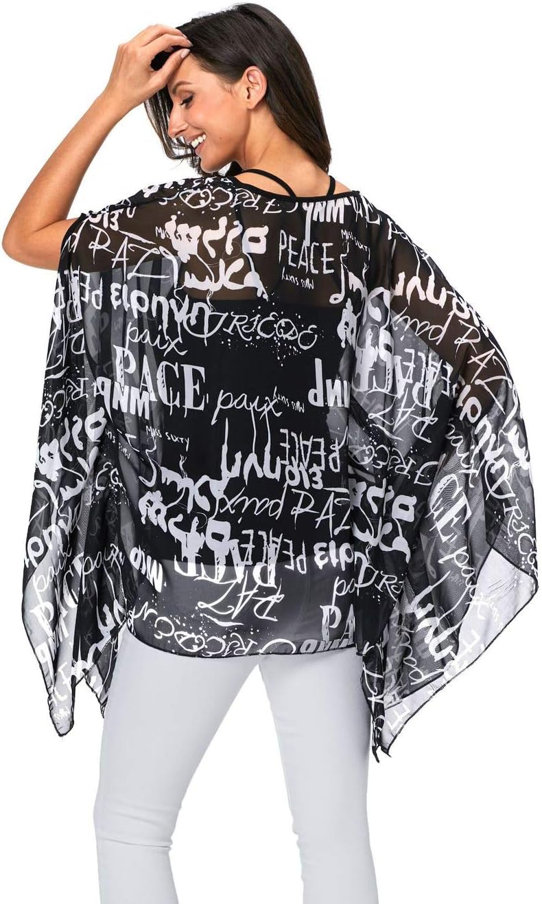Max Hsuan Women's Loose Solid Sheer Chiffon Caftan Poncho Batwing Tunic Top Blouse Summer Oversized Shirts - Image 6