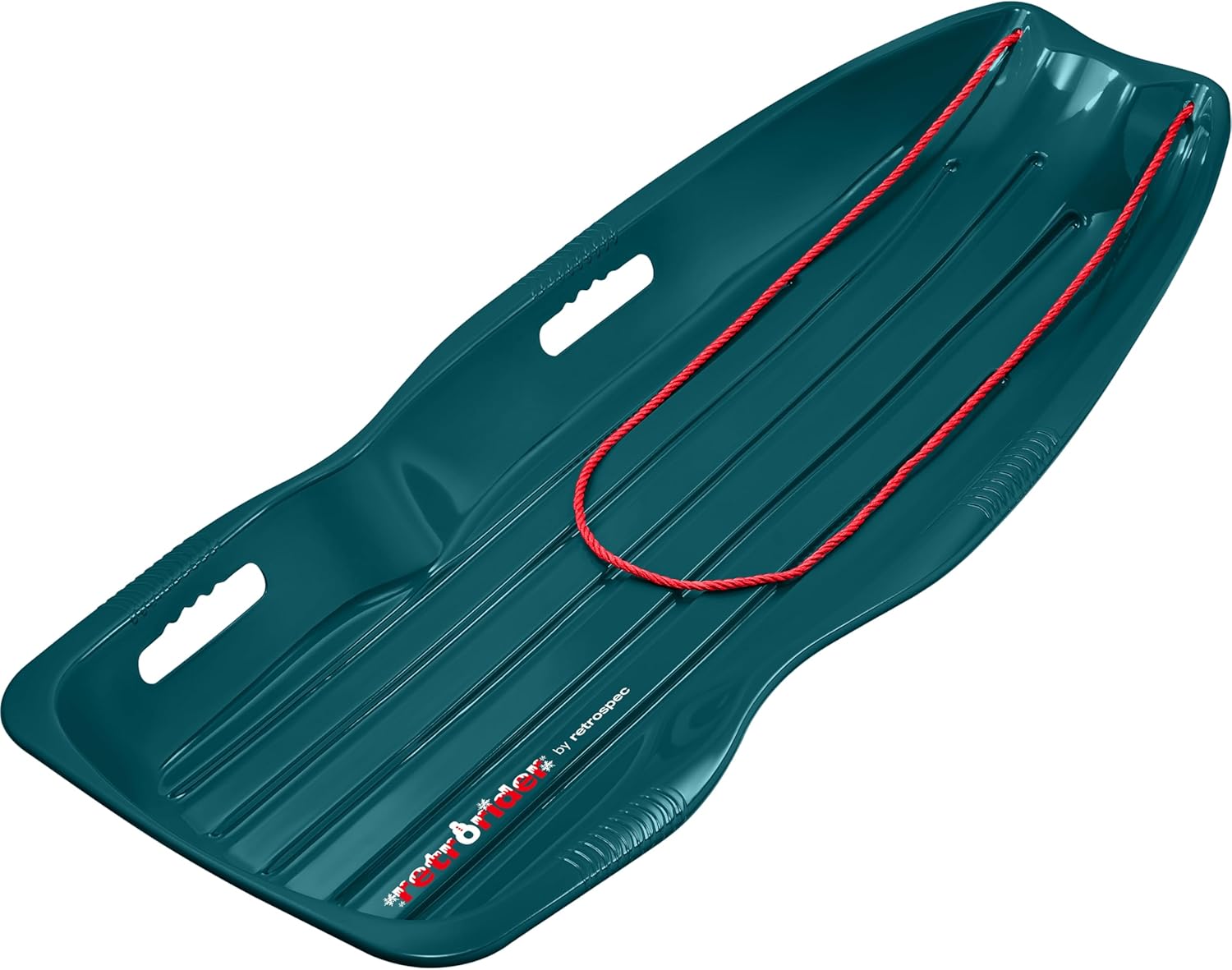 Retrospec Retrorider Plastic Snow Sled – Toboggan Style with Pull Rope, Cold-Resistant Coating, and Hard Bottom for Smooth Downhill Rides – Available in 35" and 48" Sizes for Kids and Adults Single Snowy Spruce 48"