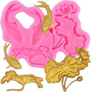 Lotus Flower Silicone Molds Lotus Fondant Mold Koi Fish Mold For Cake Decorating Cupcake Topper Chocolate Candy Gum Paste Polymer Clay