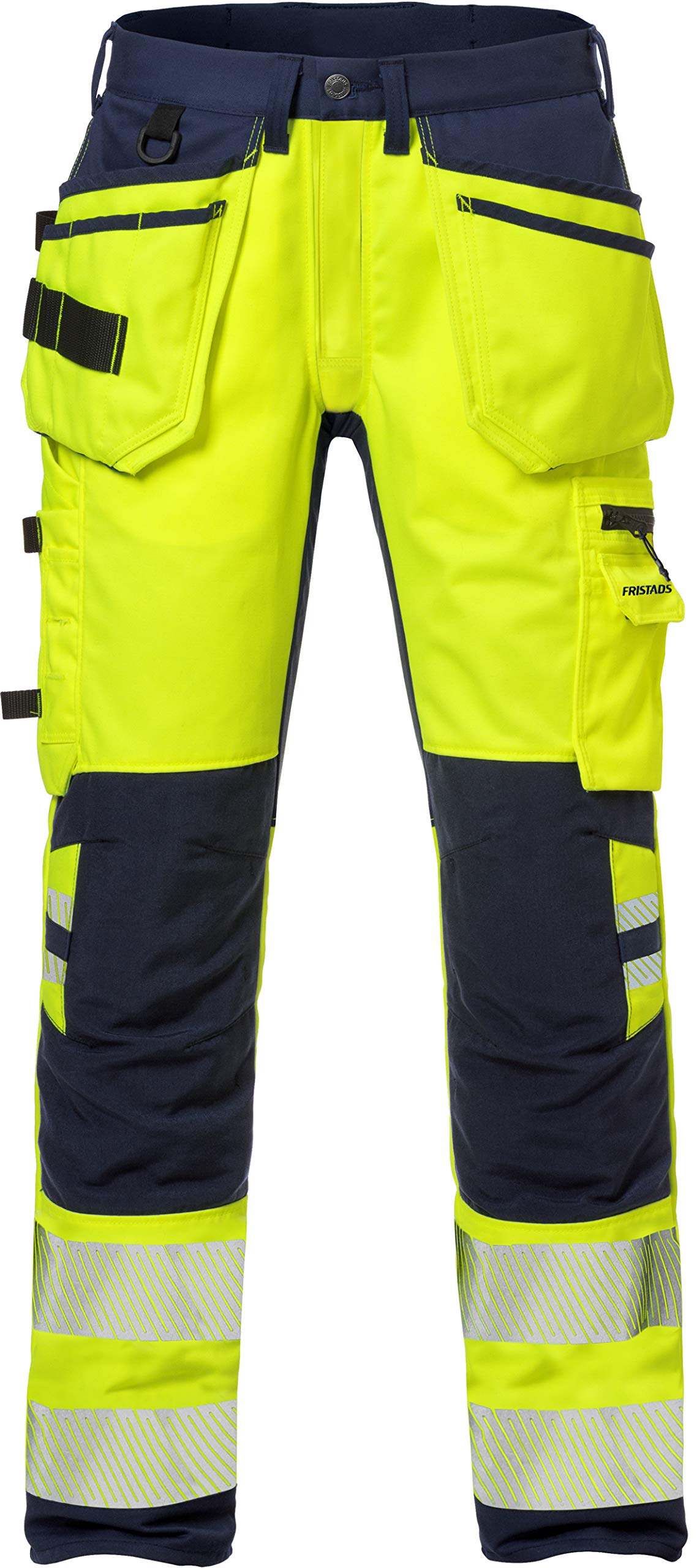 Dehnbare Arbeitshose mit Reflektoren, Gelb/Marine, 80% Polyester, 20% BW, 300 g/m² - Fristads