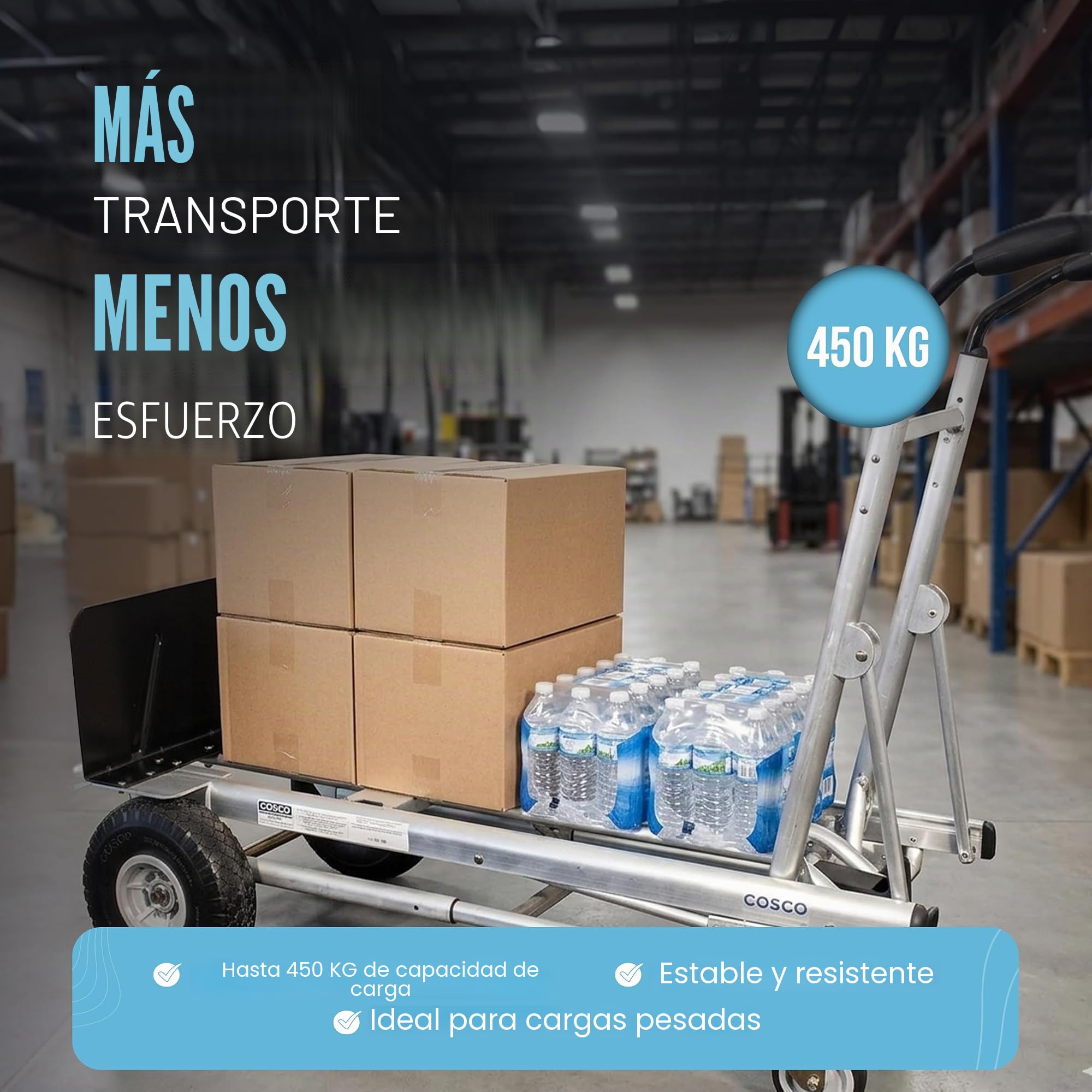 Jumbo 3 en 1 Multi Aluminio Carretilla | hasta 450 kg | Carro de transporte pesado | Ruedas grandes | Mango ergonómico | Transporte | Carretilla de mano | Cosco | Carretilla apilable | Multifuncional