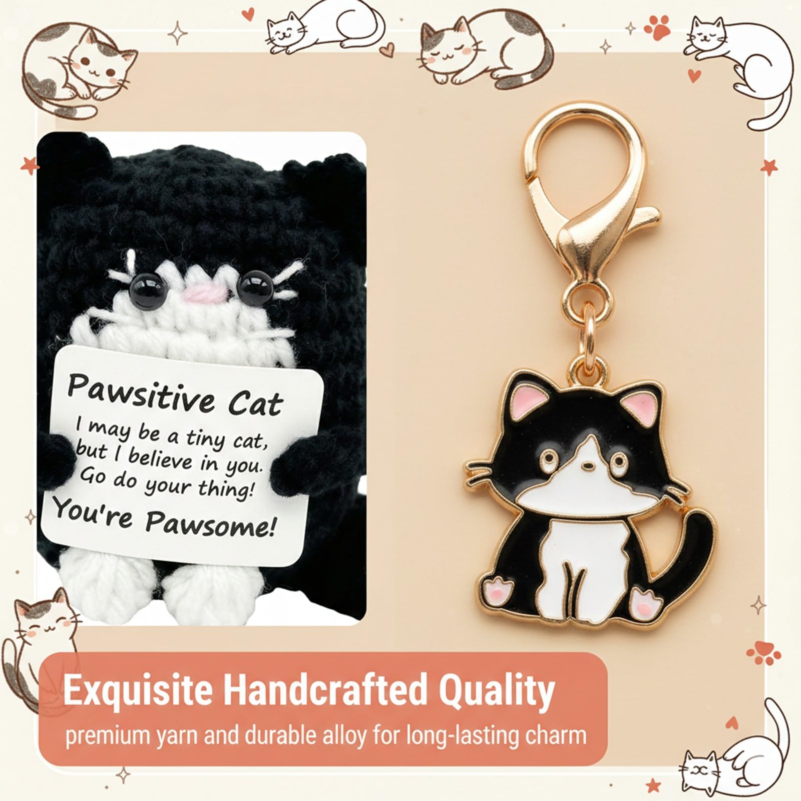 Gatto Positivo Amigurumi Set Portachiavi Regalo di Supporto Emotivo Bambola Intrecciata Fatta a Mano