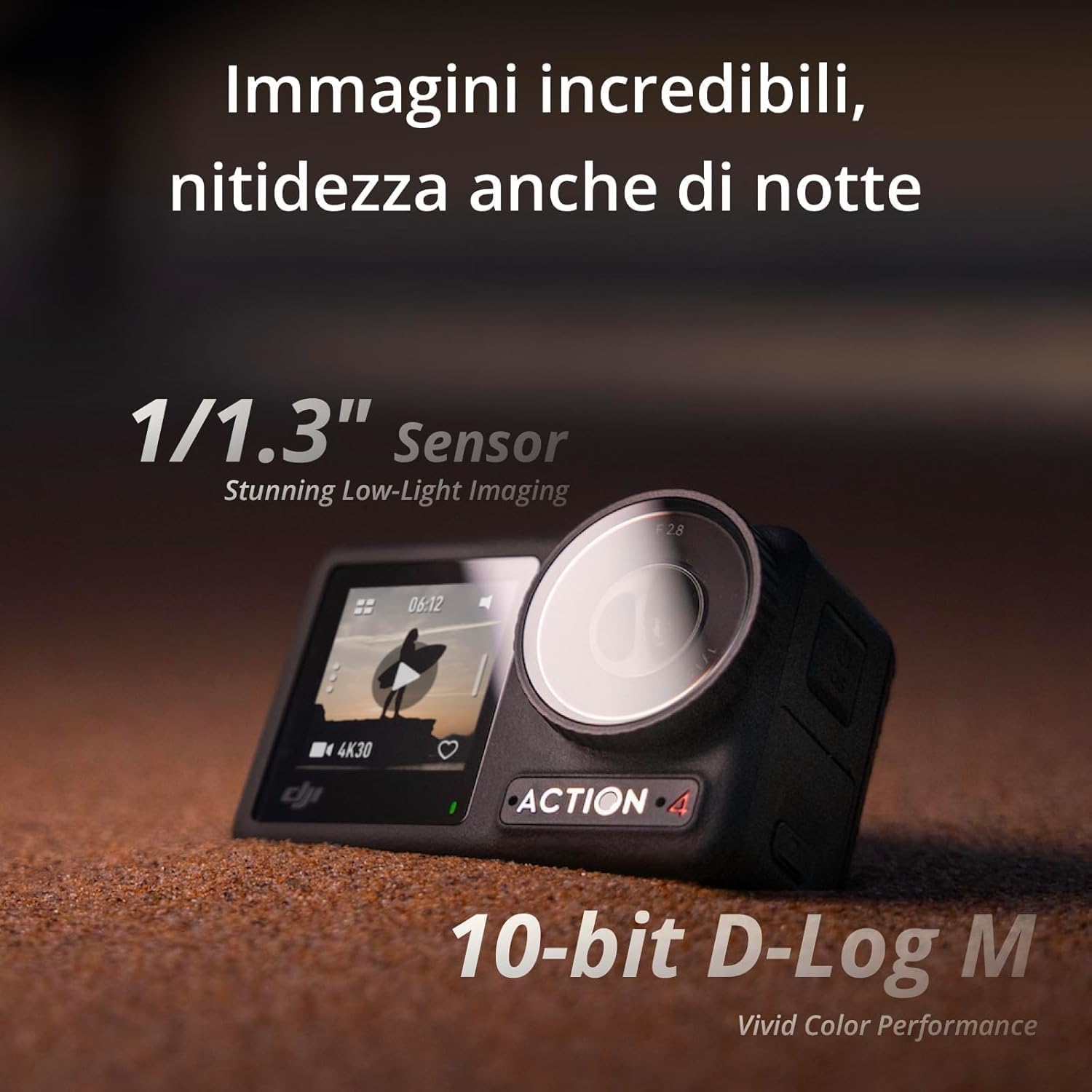 DJI Osmo Action 4 Combo Standard cam impermeabile 4K/120fps con sensore 1/1.3”, incredibili immagini con scarsa illuminazione, prestazioni cromatiche a 10 bit e D-Log M, batteria da 1770 mAh