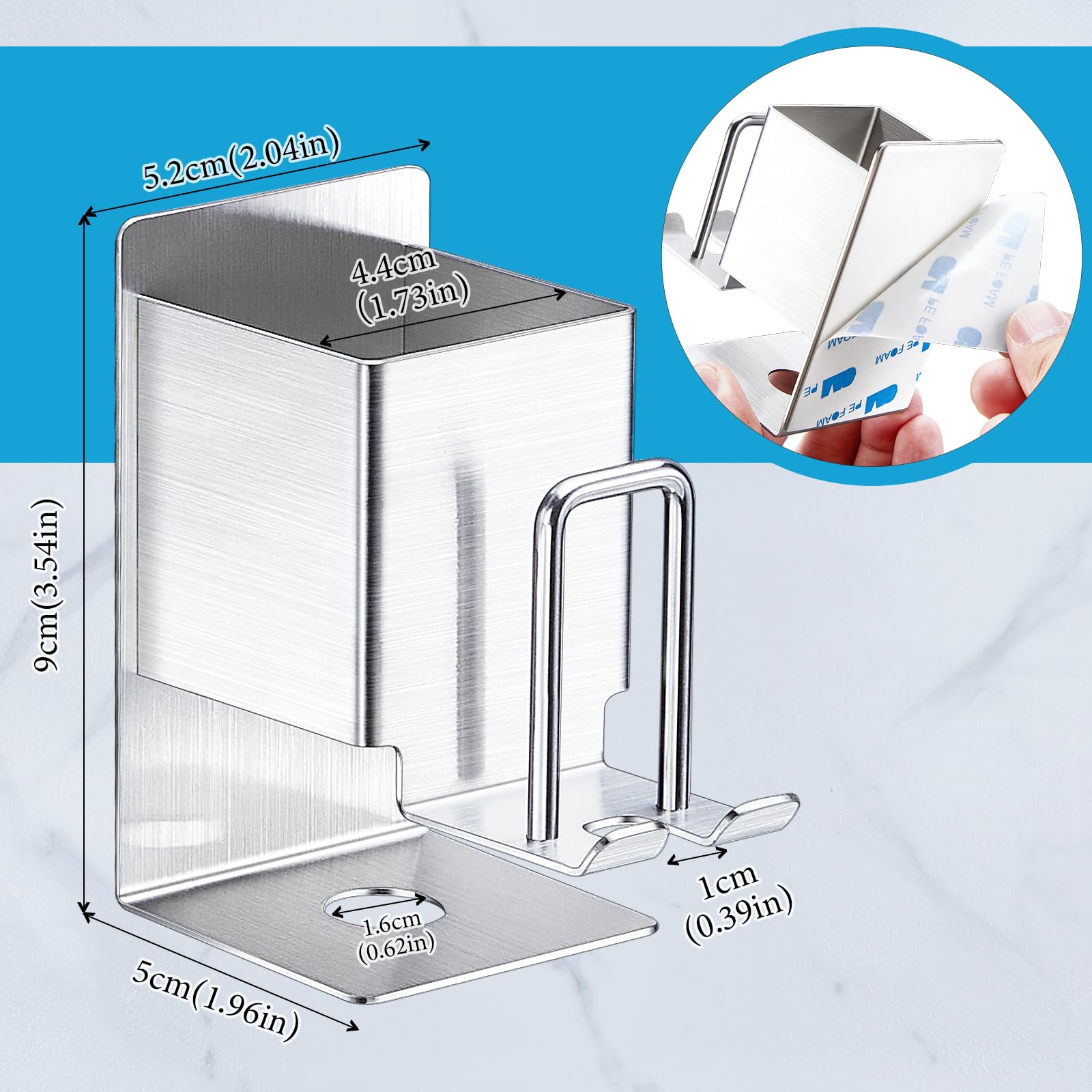 Toothbrush Holder Wall Mounted, 2PCS Electric Toothbrush Holder Wall Mount, Toothbrush Holders for Bathrooms, SUS304 Stainless Steel Toothbrush Wall Holders, Adhesive Toothbrush Head Holder (Silver)