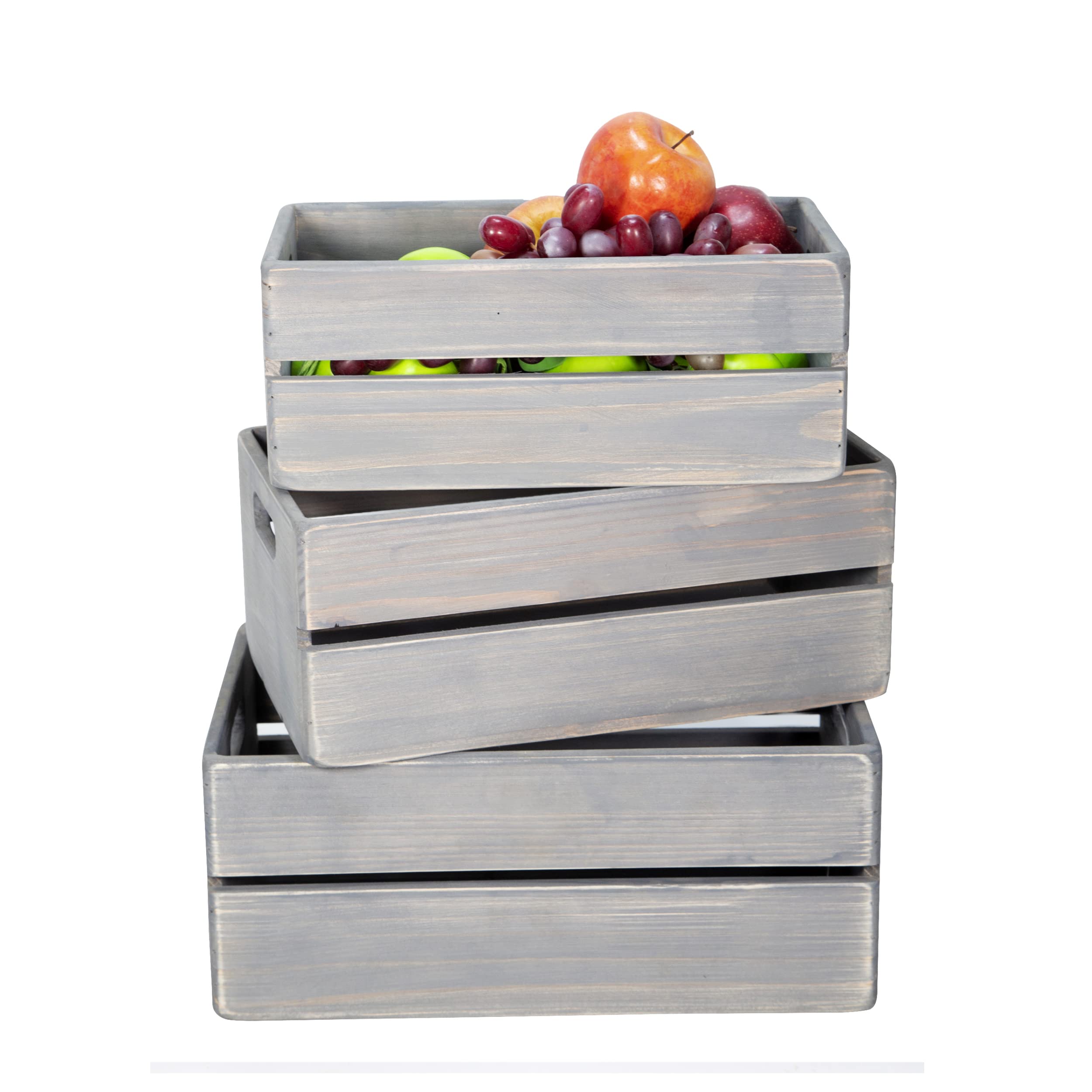 Wooden Crates with Handle,Set of 3 Decorative Wooden Crates for Storage Display,Storage Containers with Log Cut for Bedroom,Livingroom,Office,Kitchen,Etc