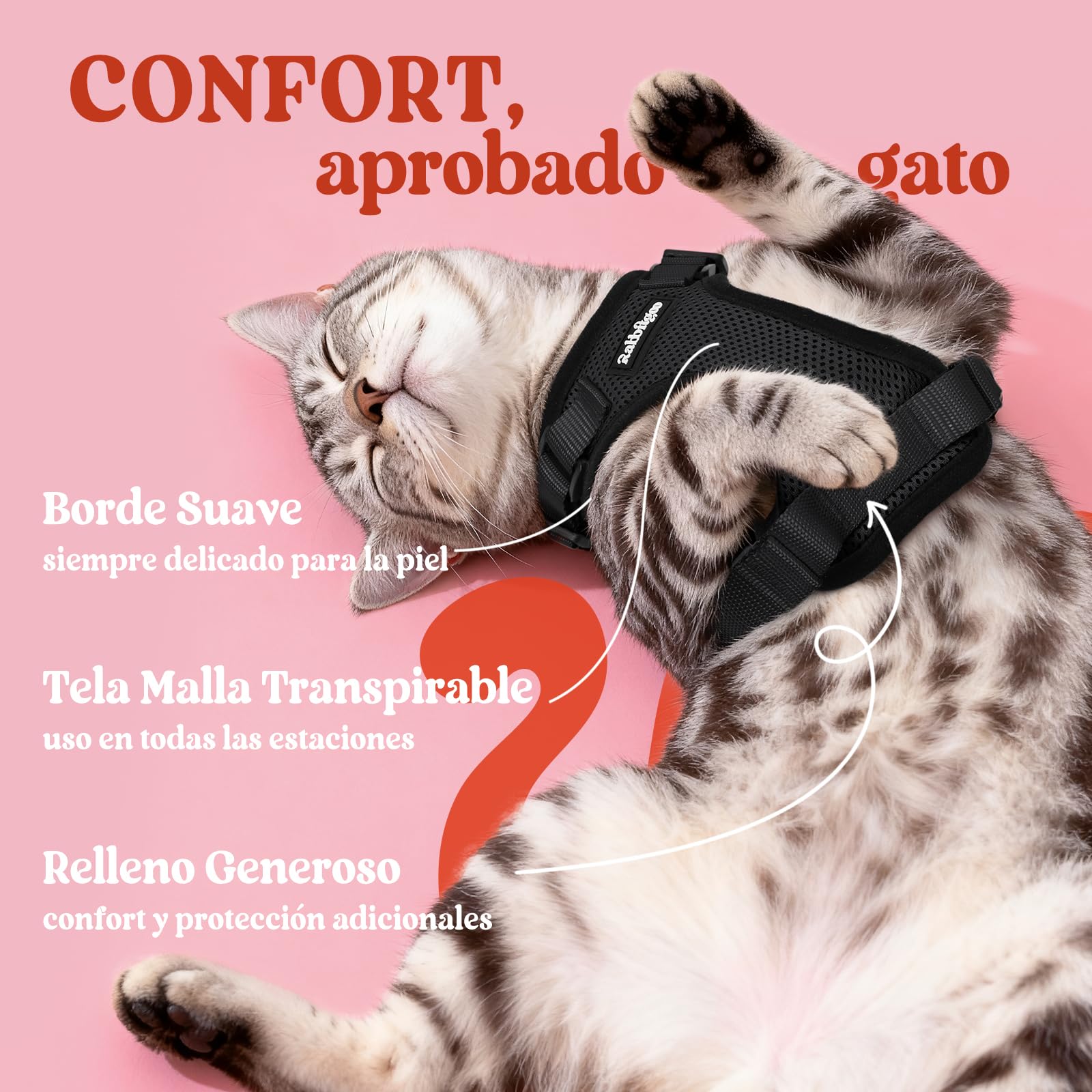 rabbitgoo Arnes para Gatos Antiescape con Correa 150cm, Arnes Gato Ajustable Reflectante, Chaleco de Tela de Malla Suave y Transpirable, Arnés Gato Pequeño para Caminar Entrenar, XS, Negro