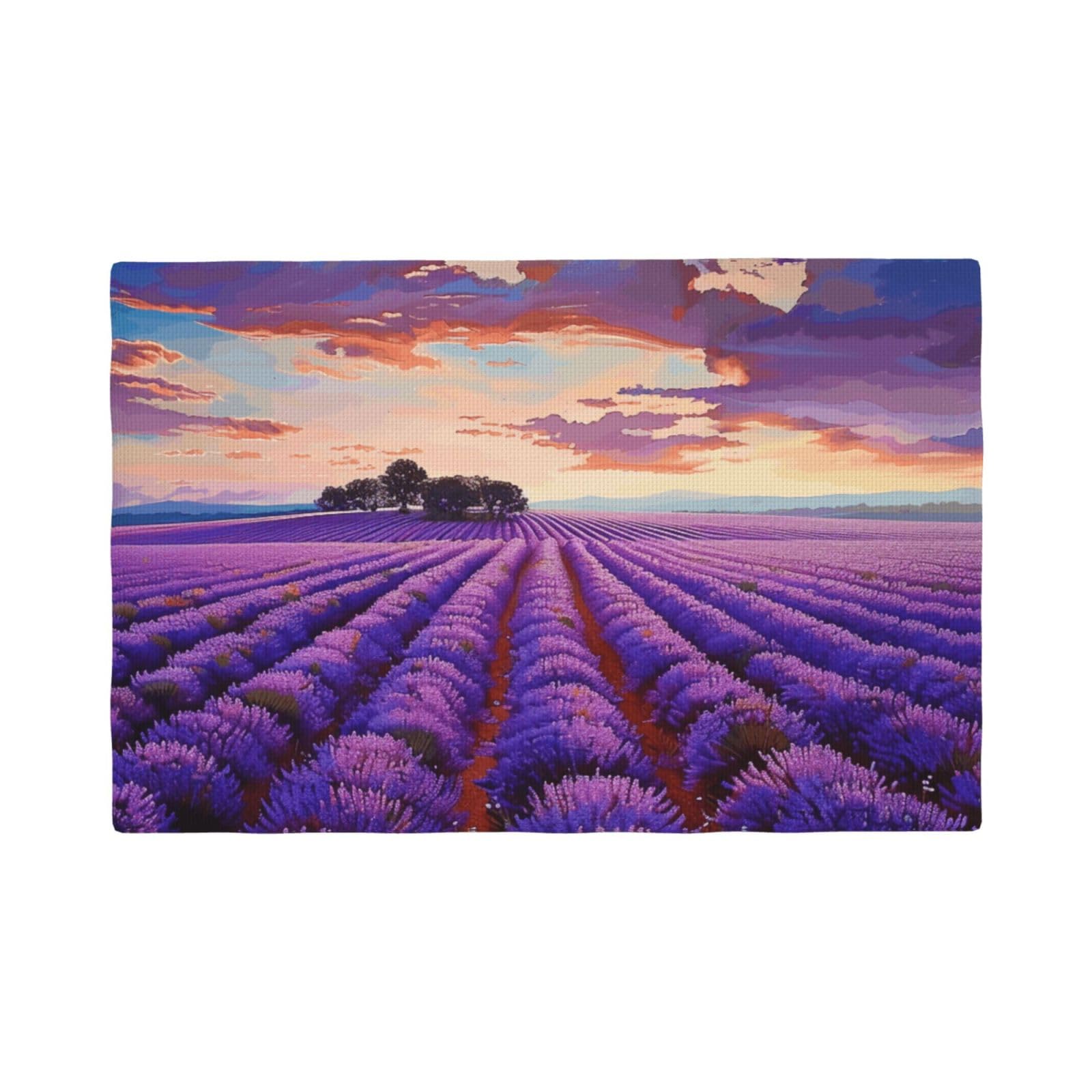 lavender fields Print Placemats Set, Heat Resistant Washable Placemat 12x18in Table Mats for Party Kitchen Dining Table Decoration Indoor Outdoor, Four Pieces