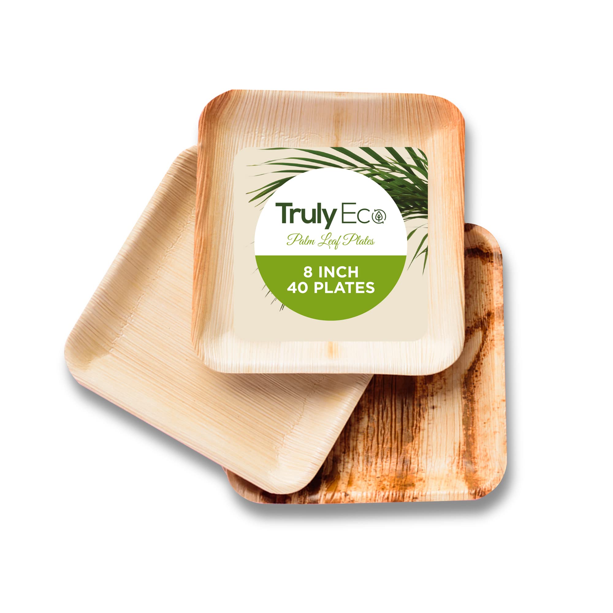 8 Inch 40 Square Palm Leaf Plates – Compostable, Biodegradable, Eco-Friendly – Like Bamboo Disposable Plates for Party, Wedding, Picnic – Sturdy, Heat Proof & Leak Proof