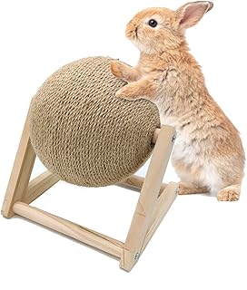 BNOSDM Rabbit Scratch Toy Wooden Natural Sisal Rope Rabbit Scratching Toy Ball Bunny Scratcher with Ball for Rabbits Bunnies Ferrets Kittens Small Animals (Medium)