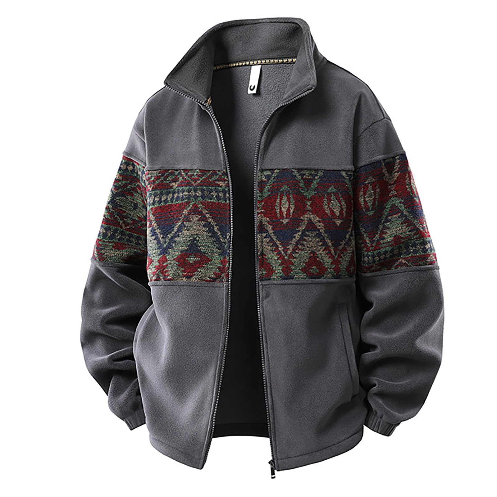 Veste polaire pour homme - Col montant - Veste d'extérieur épaisse en peluche - Veste demi-saison - Fermeture éclair intégrale - Veste thermique avec doublure en polaire - Veste d'hiver ample