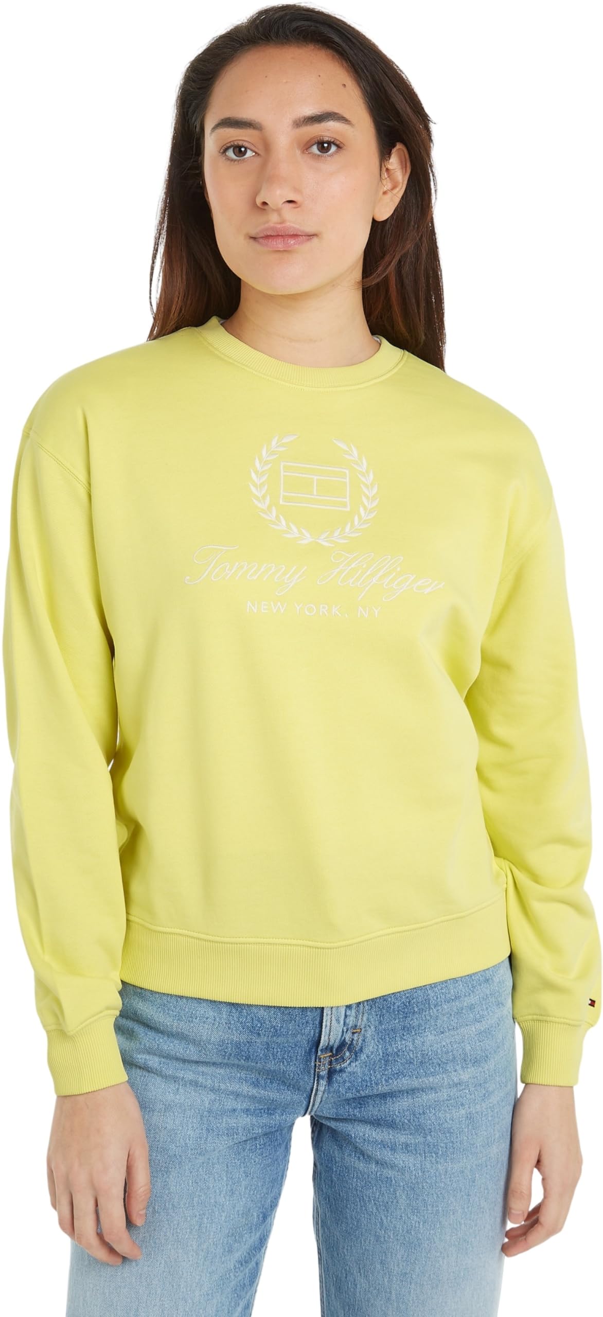 Tommy Hilfiger Damen Sweatshirt ohne Kapuze, Gelb (Yellow Tulip), M