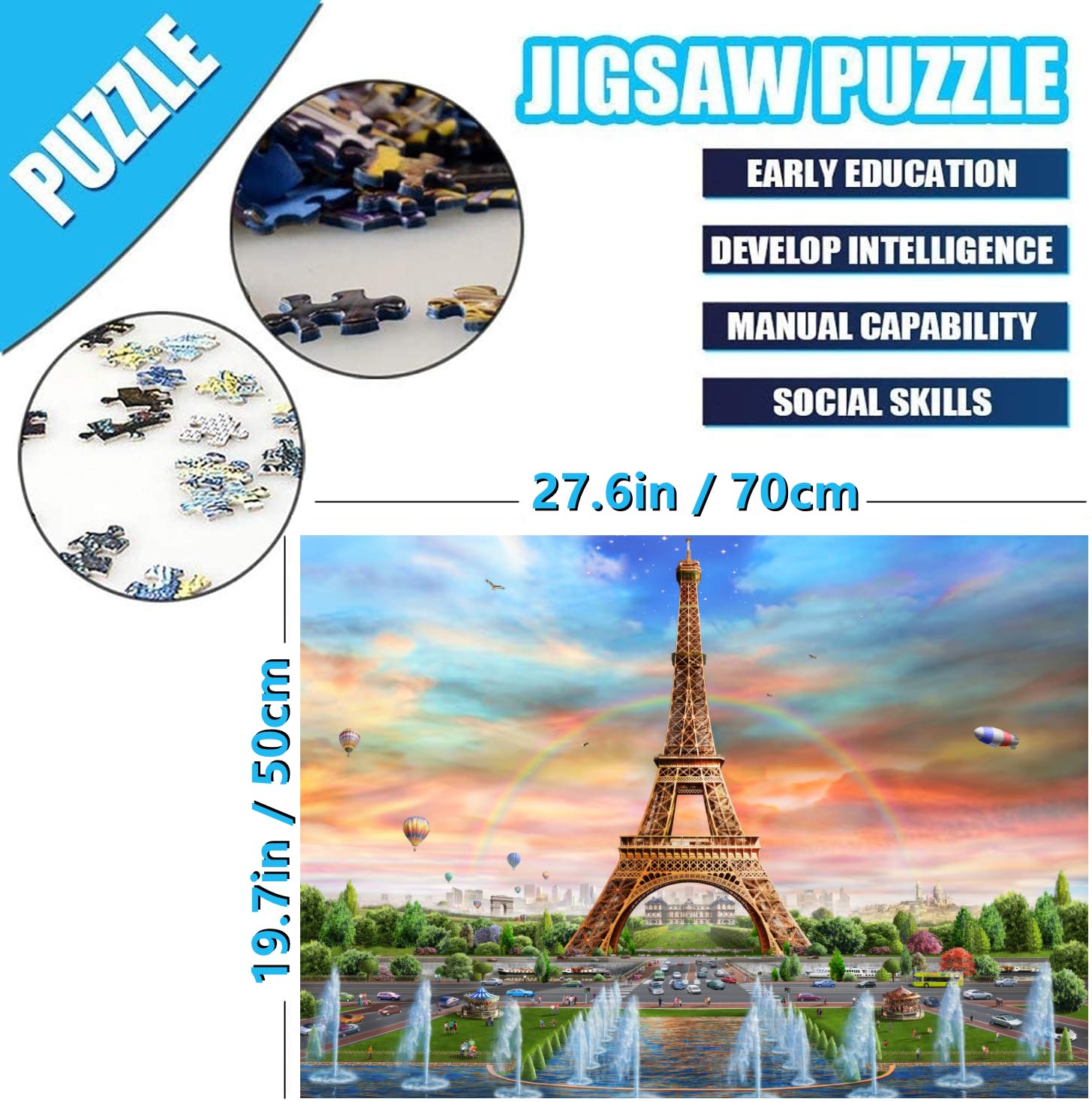 Jigsaw Puzzles for Adults 1000 Piece Eiffel Tower 27.56 x 19.69 Inch Educational Game Challenge Toy Landmarks Puzzles - Image 4