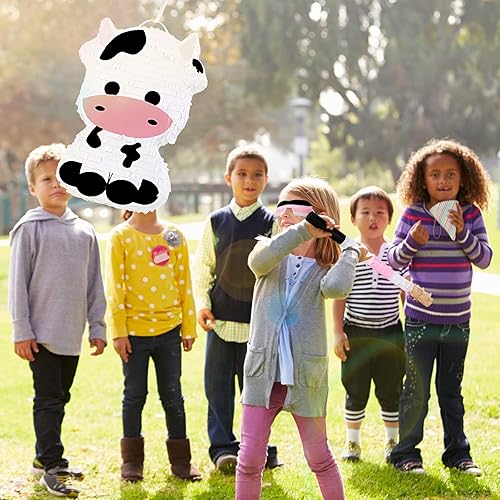 Miniatura 2 de 3 piezas de piñata de vaca para fiesta de cumpleaños, suministros de decoración que incluyen piñata grande, palo, vendas de papel para juegos de