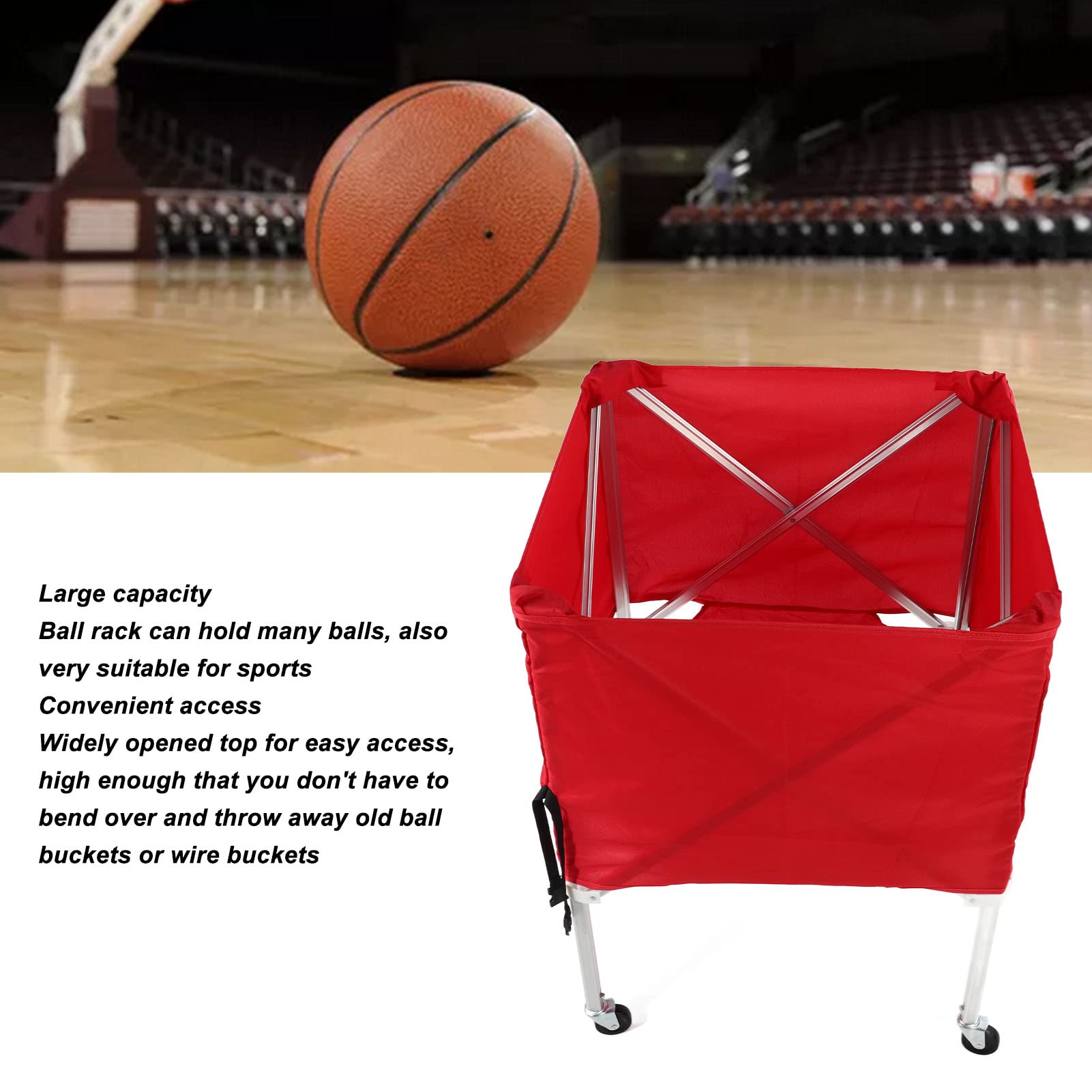 Carrello Pieghevole per Attrezzature per Palloni Carrello Portaoggetti Mobile per Palline in Lega di Alluminio di Grande capacità, Carrello per Pallavolo con Ruote Portatile per