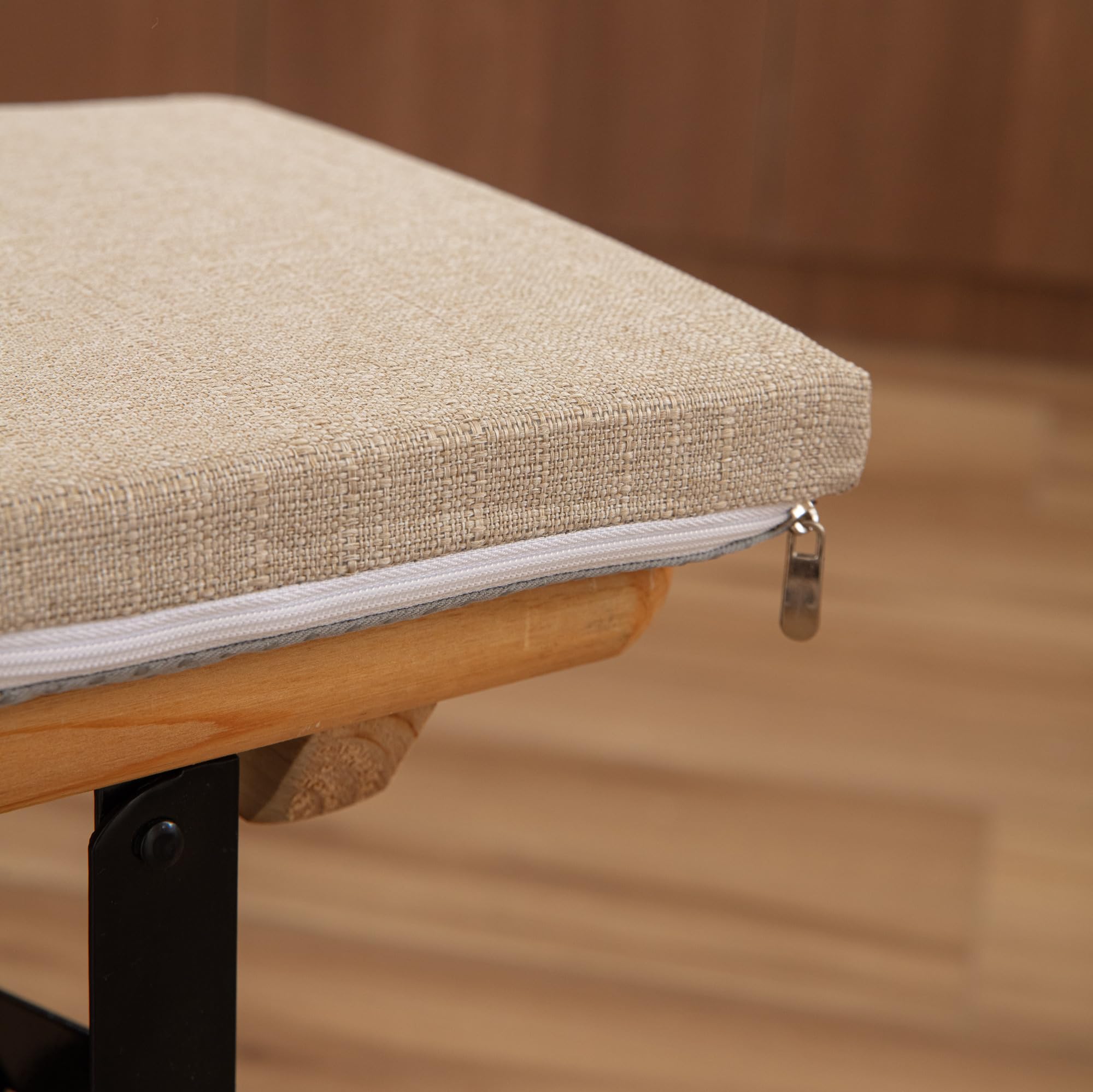 EBETA 2 x Cuscini per panca, Tappetino antiscivolo, Cuscini per panchina da birra in cotone e lino con fibbia, 220 x 25 x 3 cm (Beige)