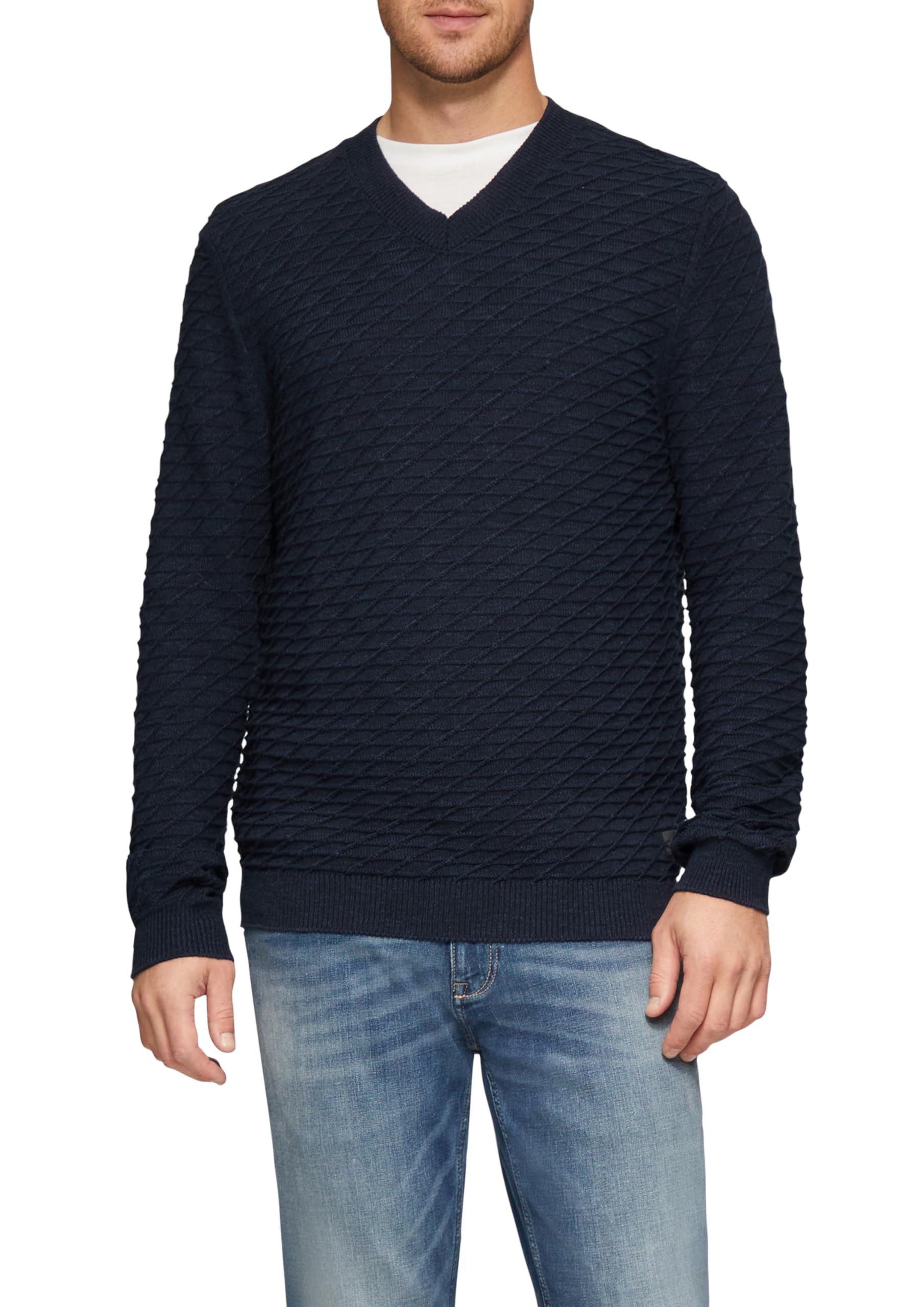 s.Oliver Strukturierter Pullover mit V-Ausschnitt