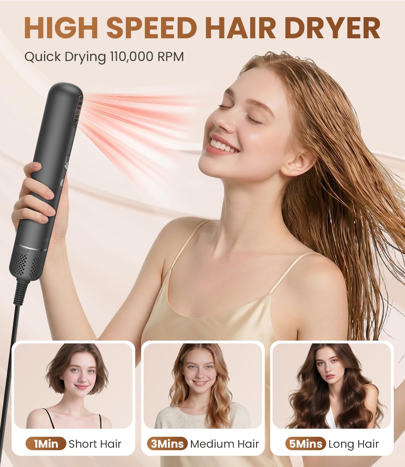 Dafeng 3-in-1 Air Wrap Hair Styler | 110,000 RPM High-Speed Hair Dryer with Auto-Wrap Curlers & Straightener Brush | 800M Ionic Hair Care | Professional Styling Tool for All Hair Types