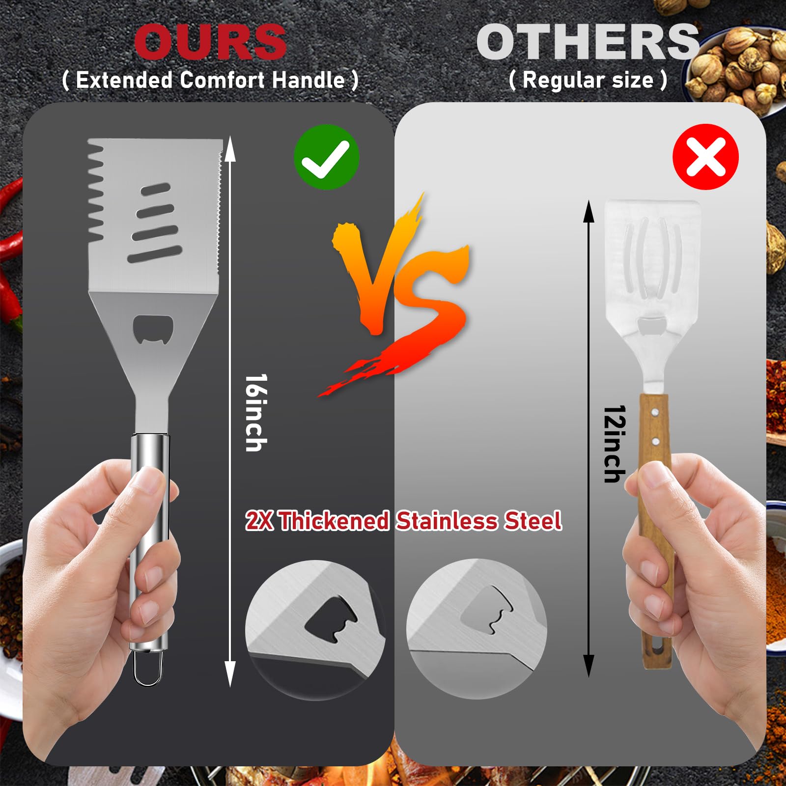 Set Accessori Barbecue 20 Pezzi In Acciaio Inox Con Termometro - Regalo Per Uomo O Papà - Foto 11