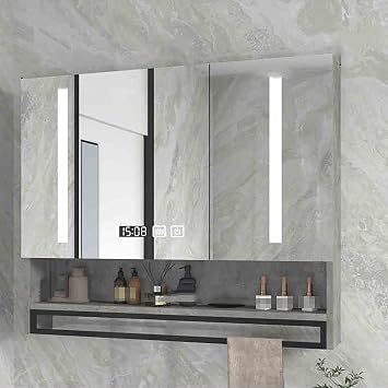 Over The Toilet Space Saver Storage Cabinet, Modern Wall Mounted Cupboard w/Mirror Door, Vanity Mirror Storage Organizer ShelfGrey,70x13x80cm