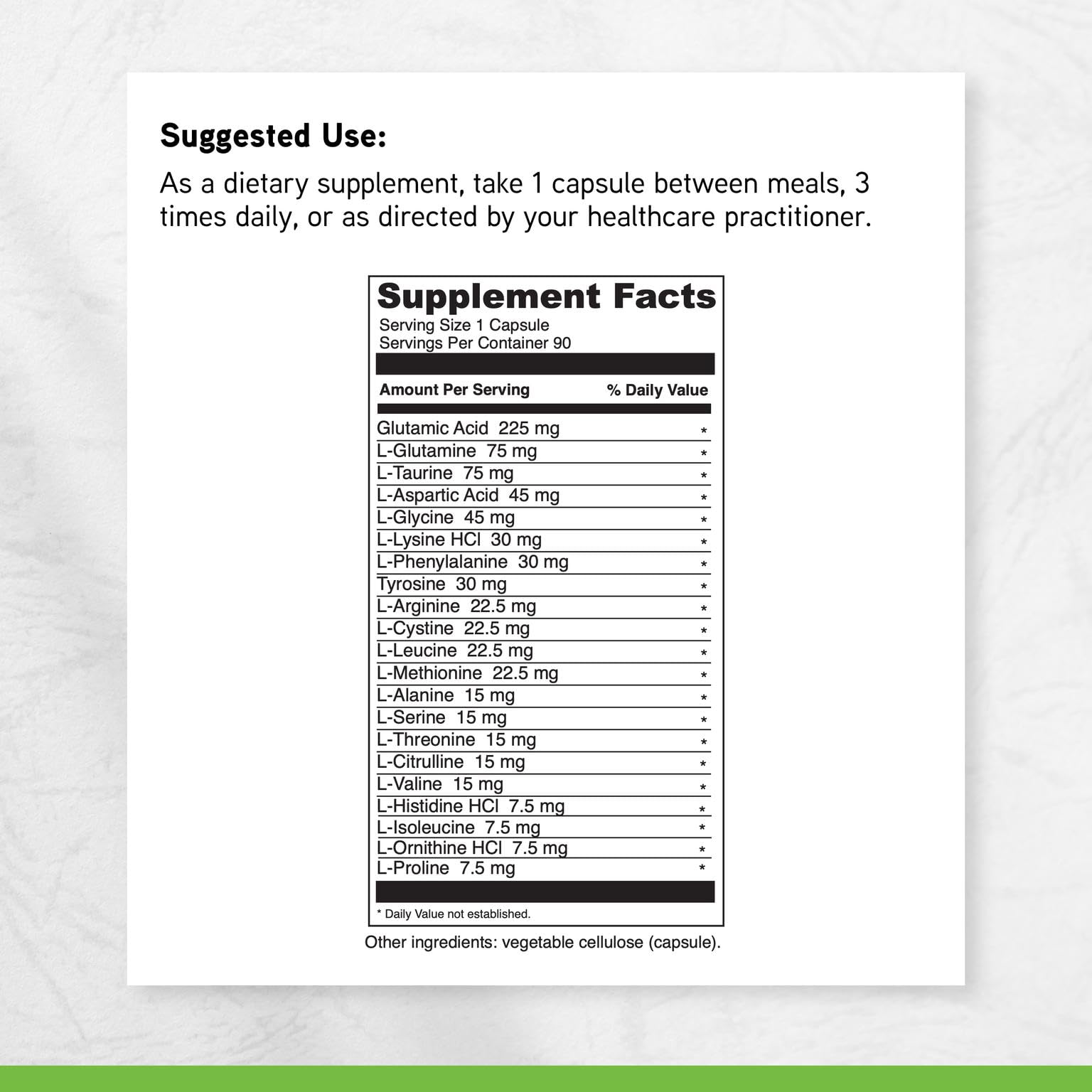 l-glutamine 40mg l-proline 60mg l-taurine 60mg l-carnitine 220mg nac 75mg DAVINCI Labs Amino 21, 90 Capsules, 750 mg Wheatgrass - Wikipedia Mandelic Acid Sharps Bin:Yellow
