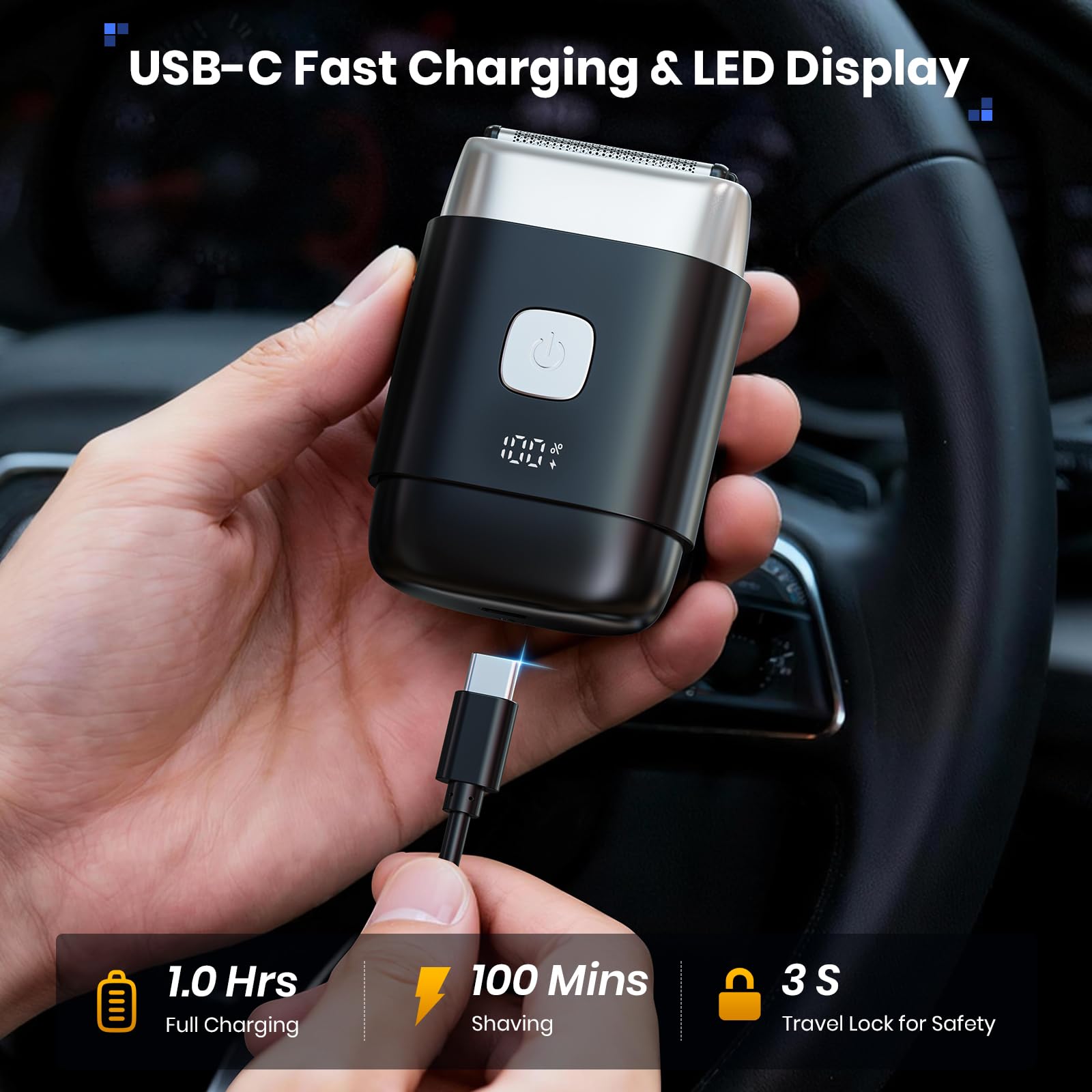 Rasoir électrique 3D amélioré 2026 pour homme, mini rasoir de voyage pour homme, rasoir électrique compact et portable pour homme, lavable humide/sec, affichage LED intelligent