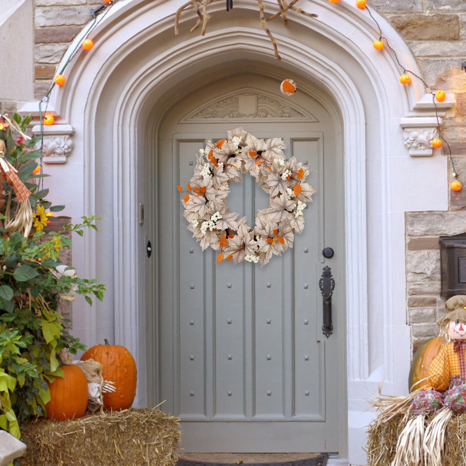 Fall Wreaths for Front Door, Artificial Autumn Maple Leaf Thanksgiving Wreath for Home Farmhouse Thanksgiving Harvest Fall Decor (15 Inch)